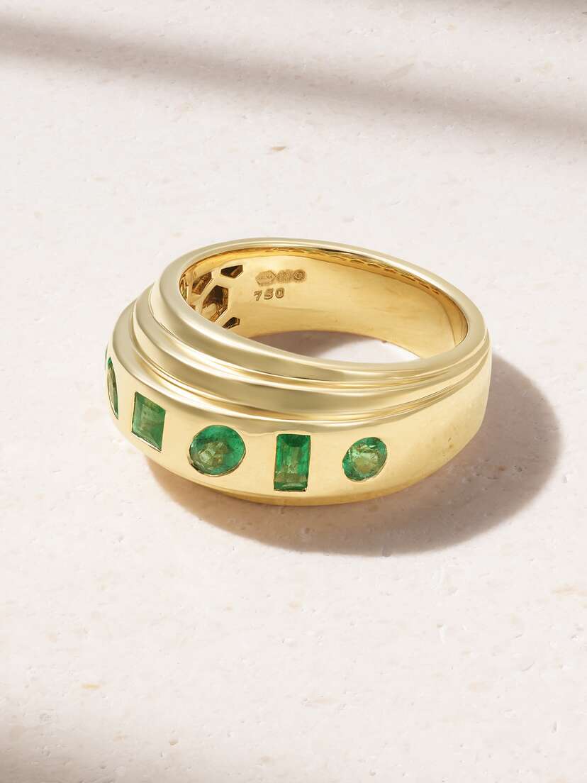 Sorellina Monroe Cigar Band 18-karat Gold, Emerald Ring