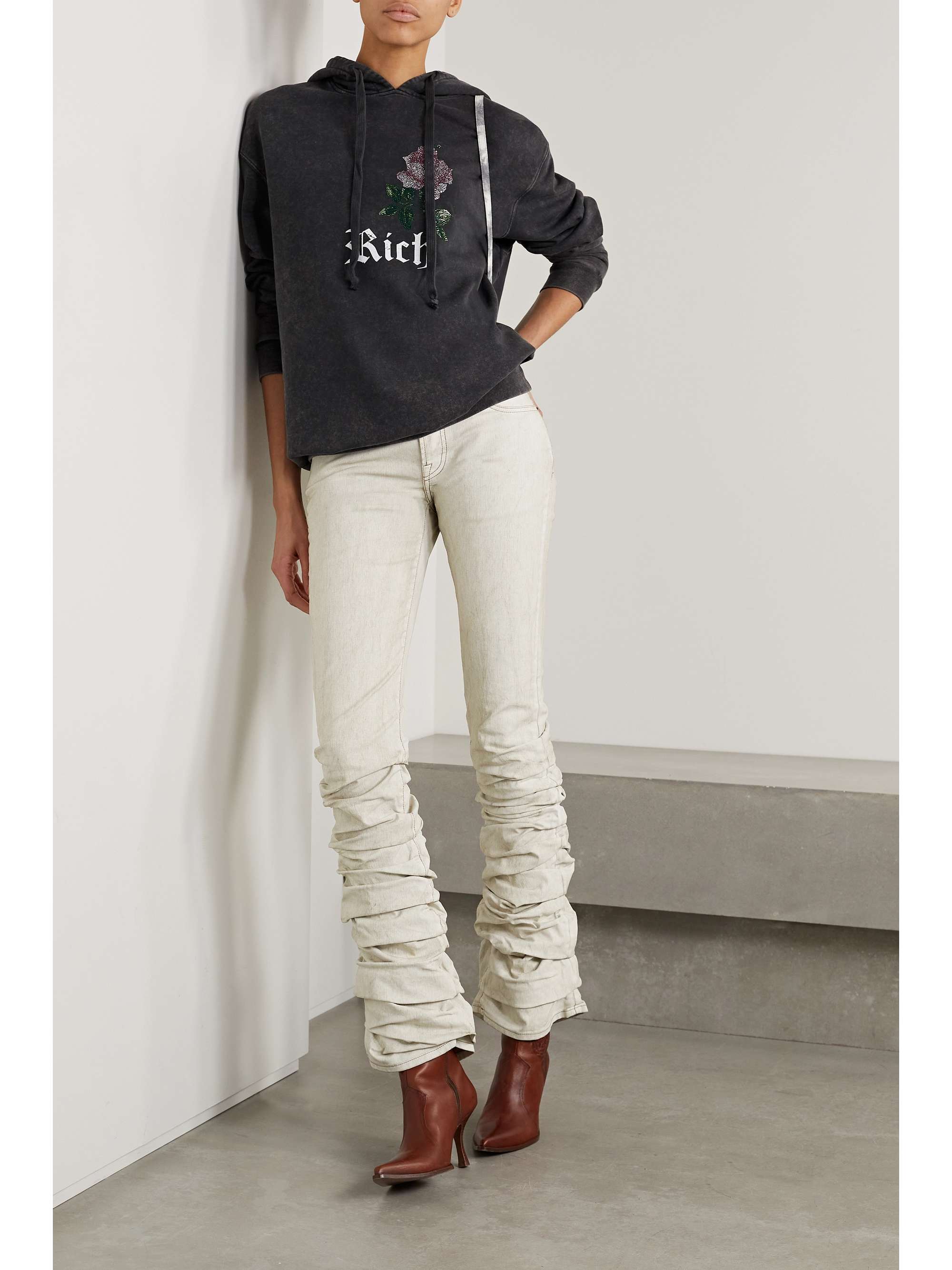 ACNE STUDIOS Ruched low-rise flared coated-denim jeans