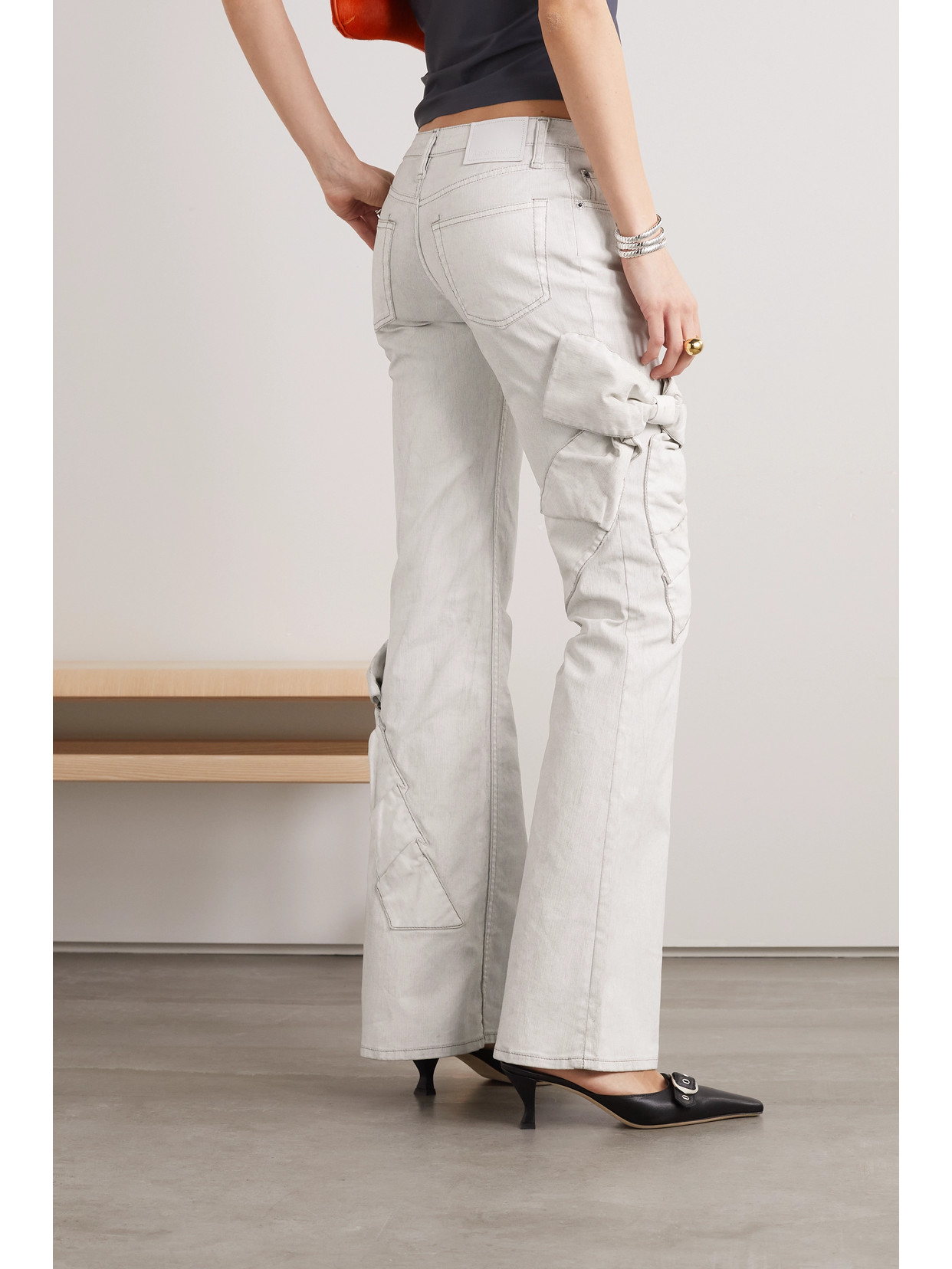 Acne Studios Bow-detailed Flared Jeans In White