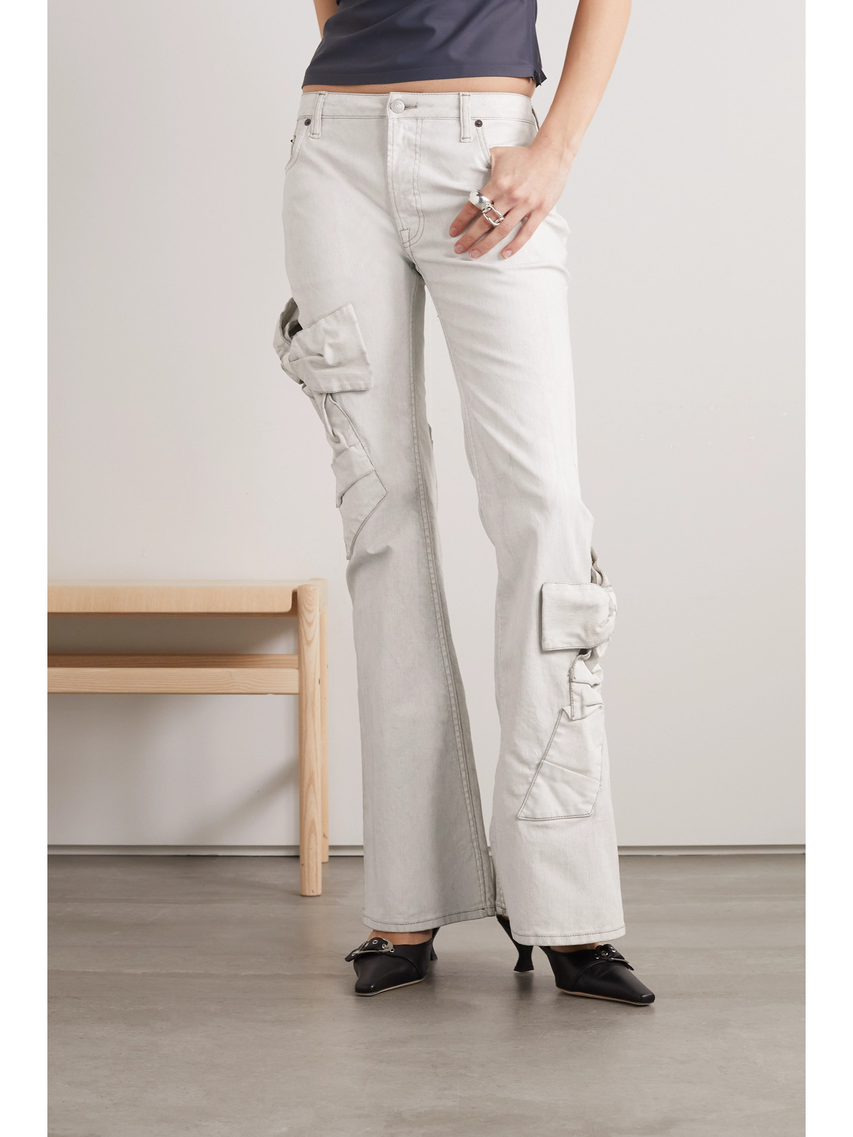 Acne Studios Bow-detailed Flared Jeans In White