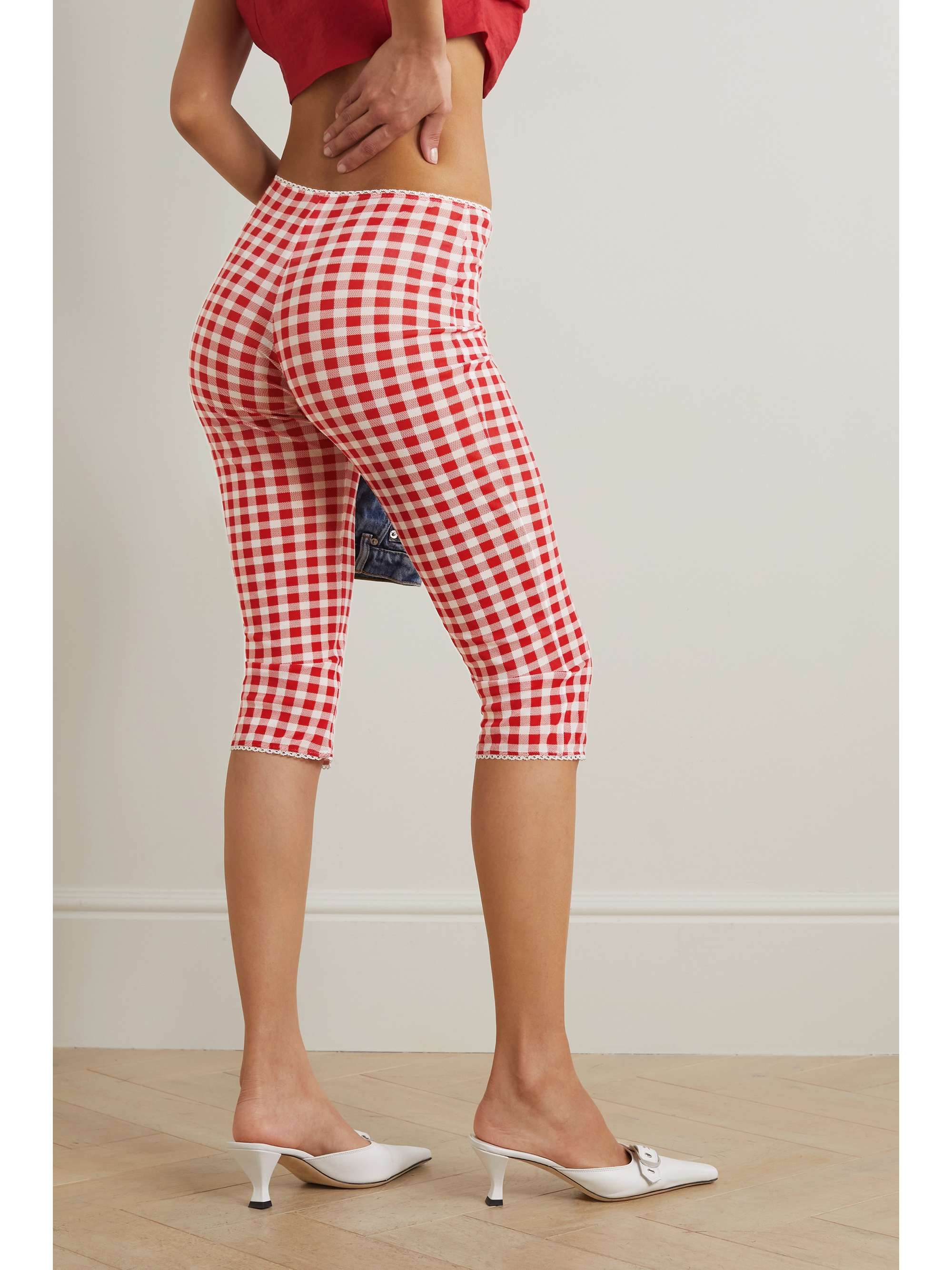 ACNE STUDIOS Cropped gingham stretch-knit slim-leg pants