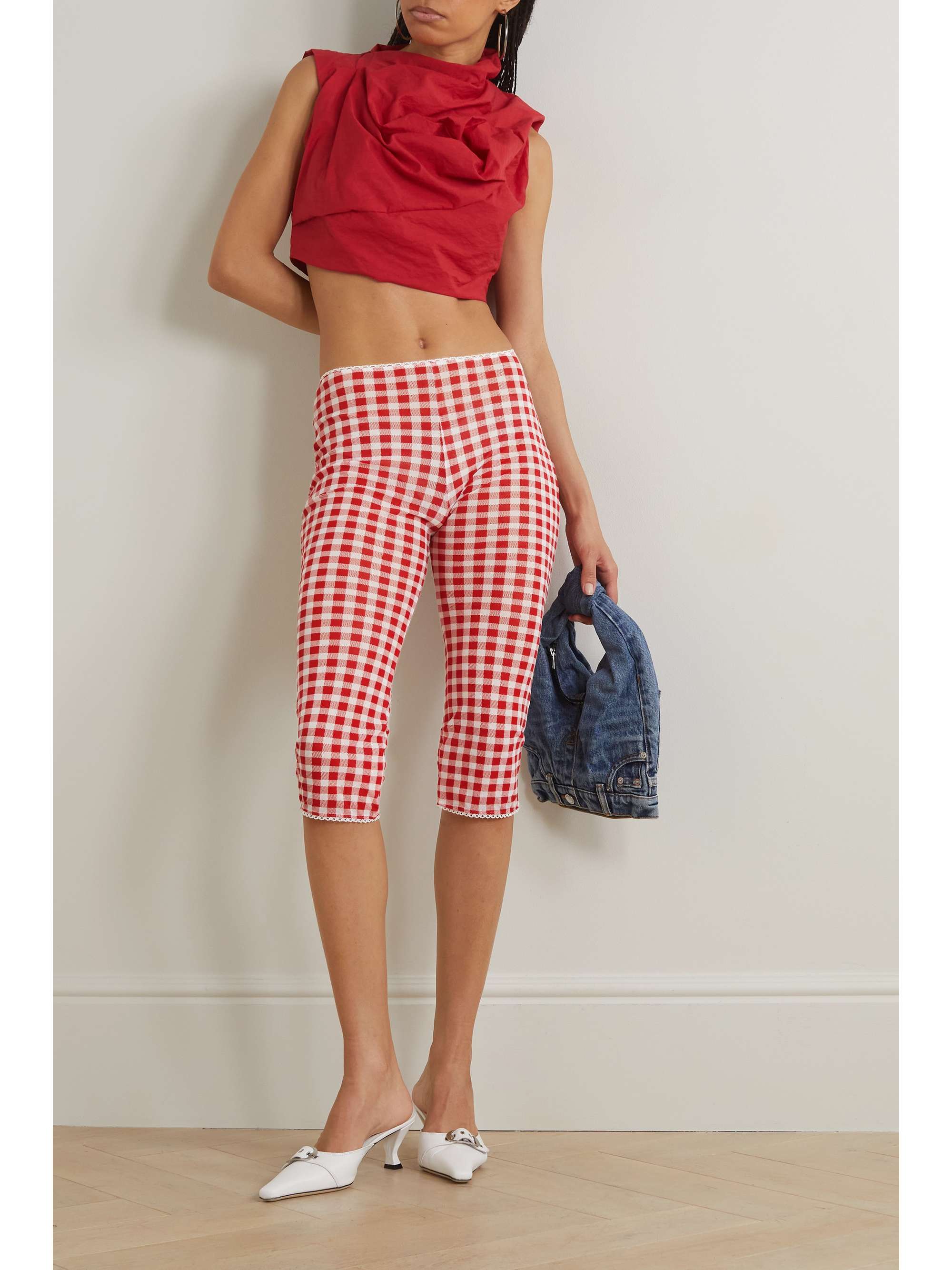 ACNE STUDIOS Cropped gingham stretch-knit slim-leg pants