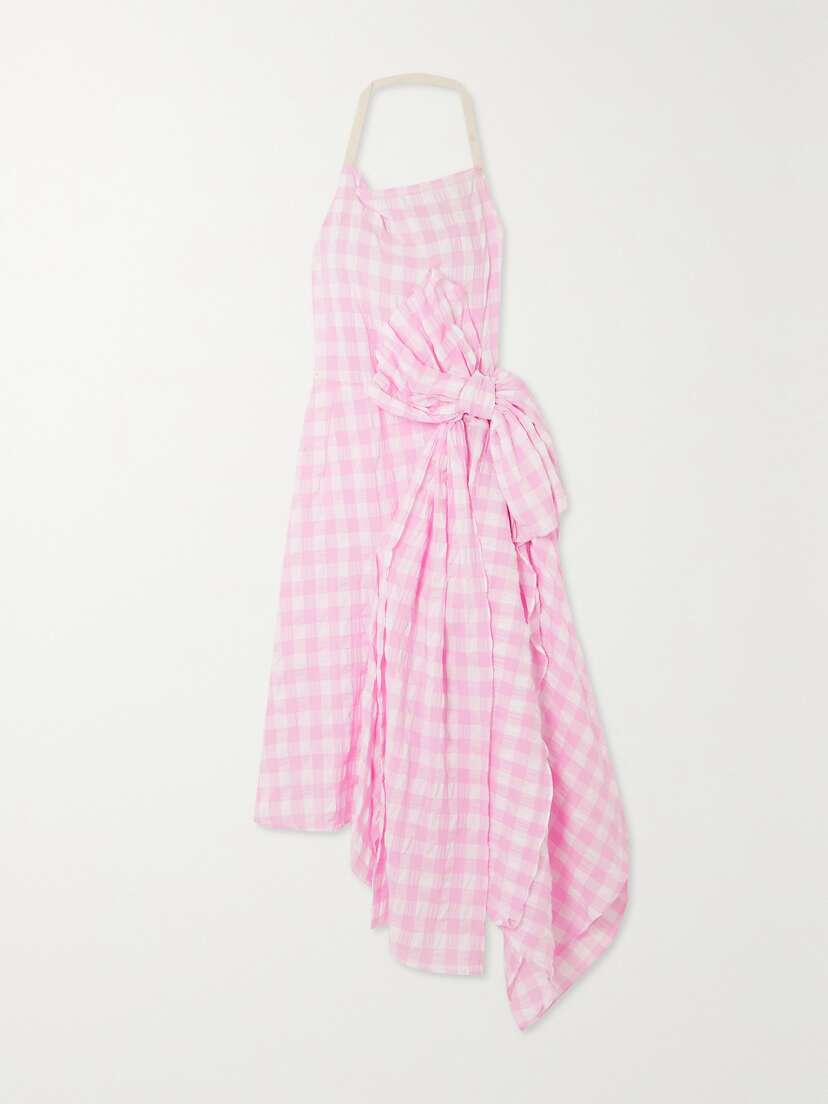 Acne Studios Asymmetric Bow-detailed Gingham Seersucker Halterneck Dress - EU 42