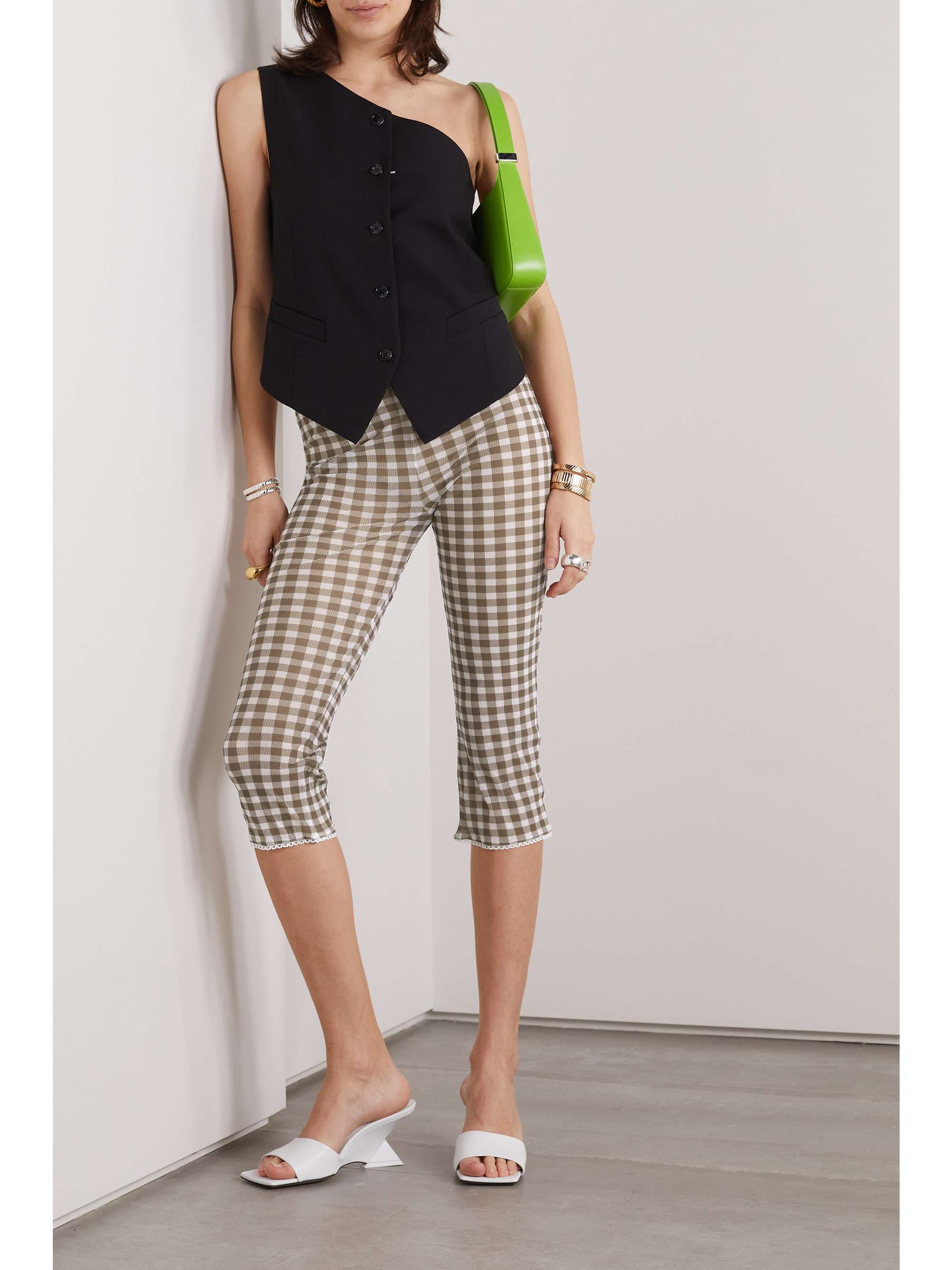 ACNE STUDIOS Cropped gingham stretchknit slimleg pants NETAPORTER