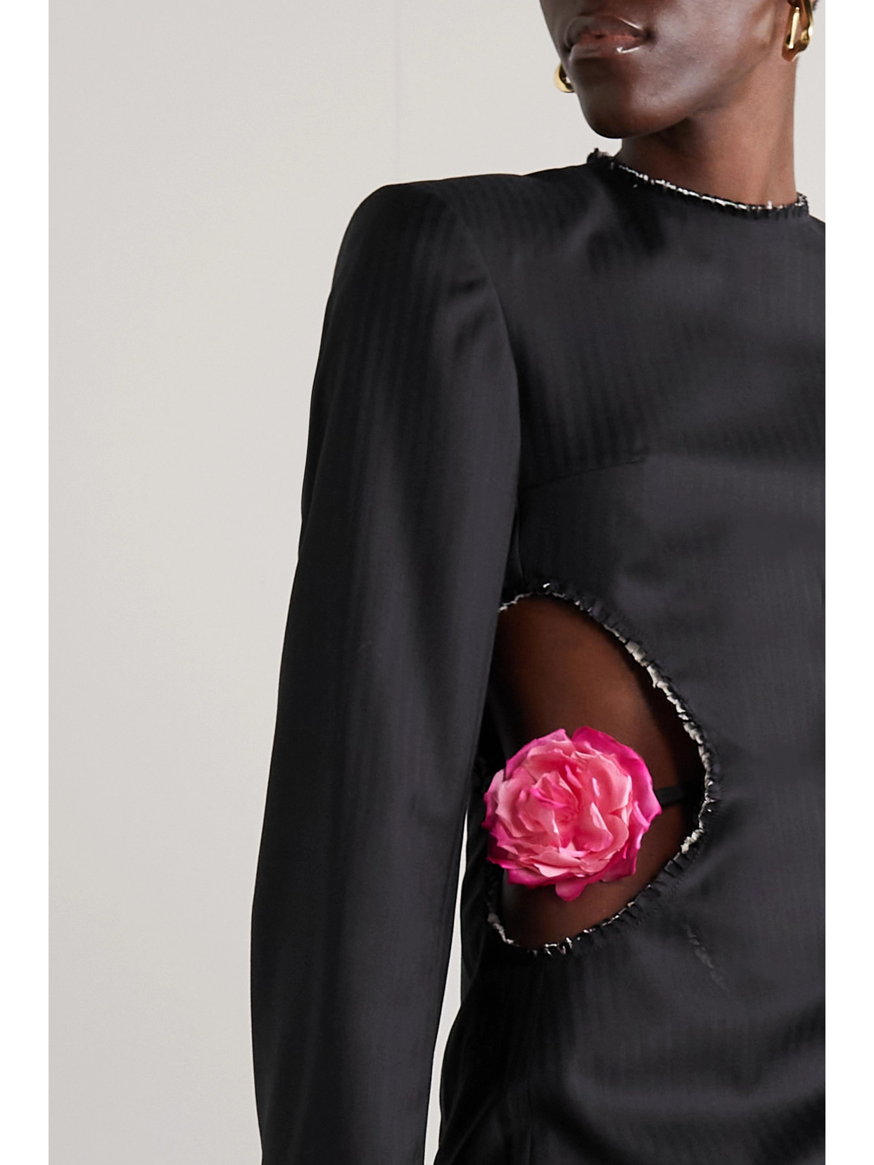 Acne Studios Textured Floral Cut-out Long Sleeve Dress In Black