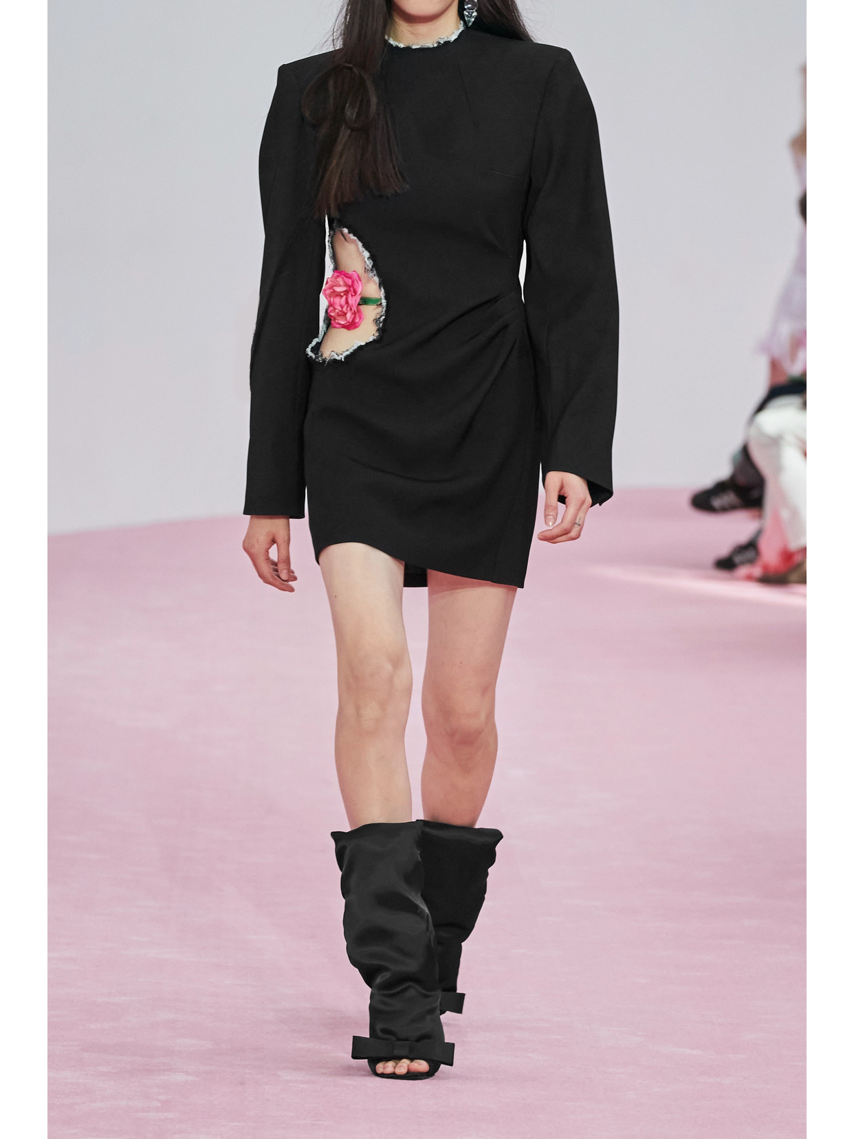 Acne Studios Textured Floral Cut-out Long Sleeve Dress In Black