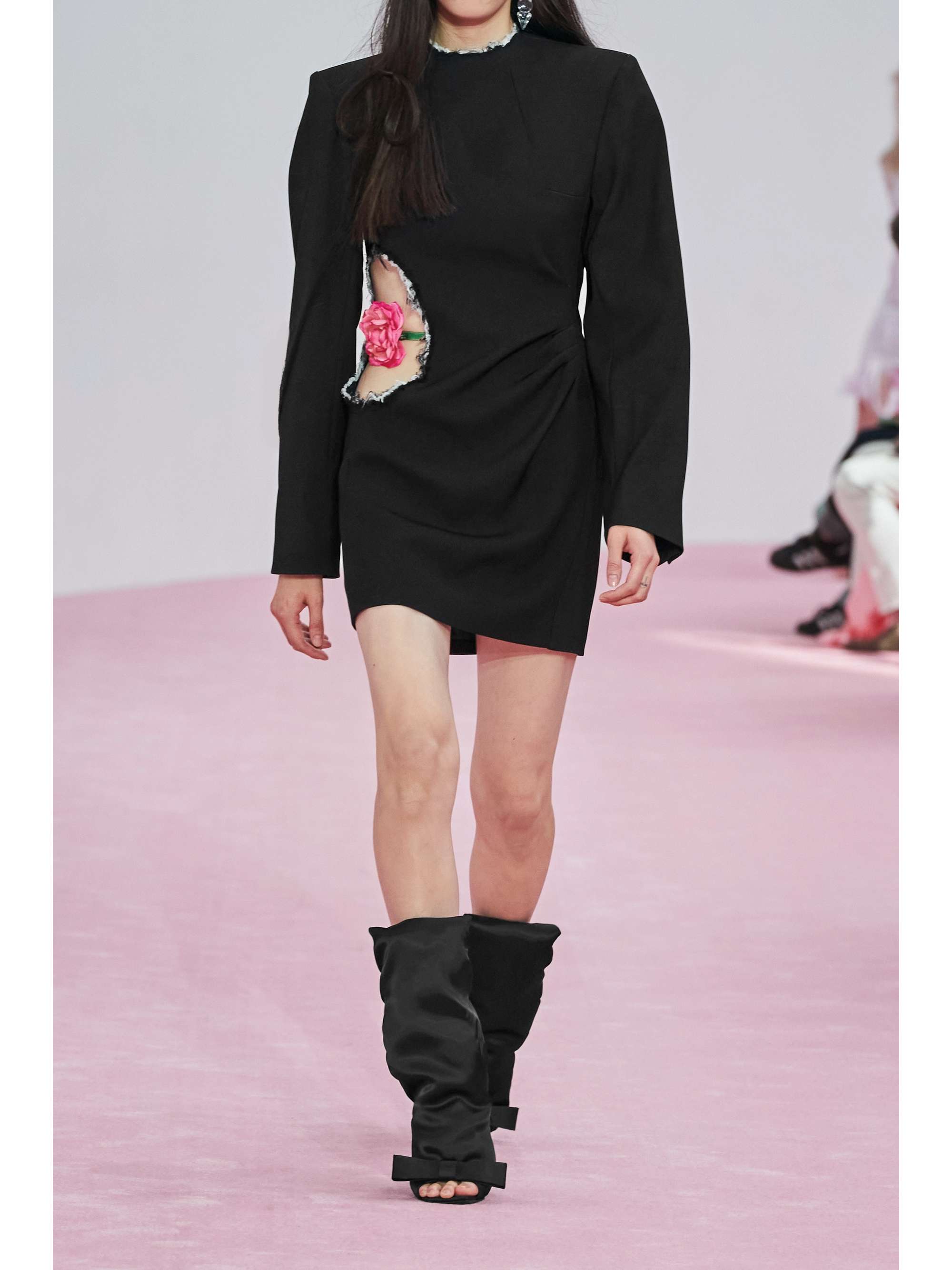 ACNE STUDIOS Embellished cutout pinstriped wool mini dress