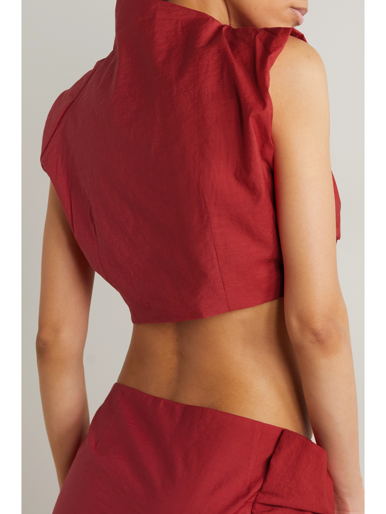 Shop Acne Studios Cropped Draped Cotton-blend Poplin Top In Red