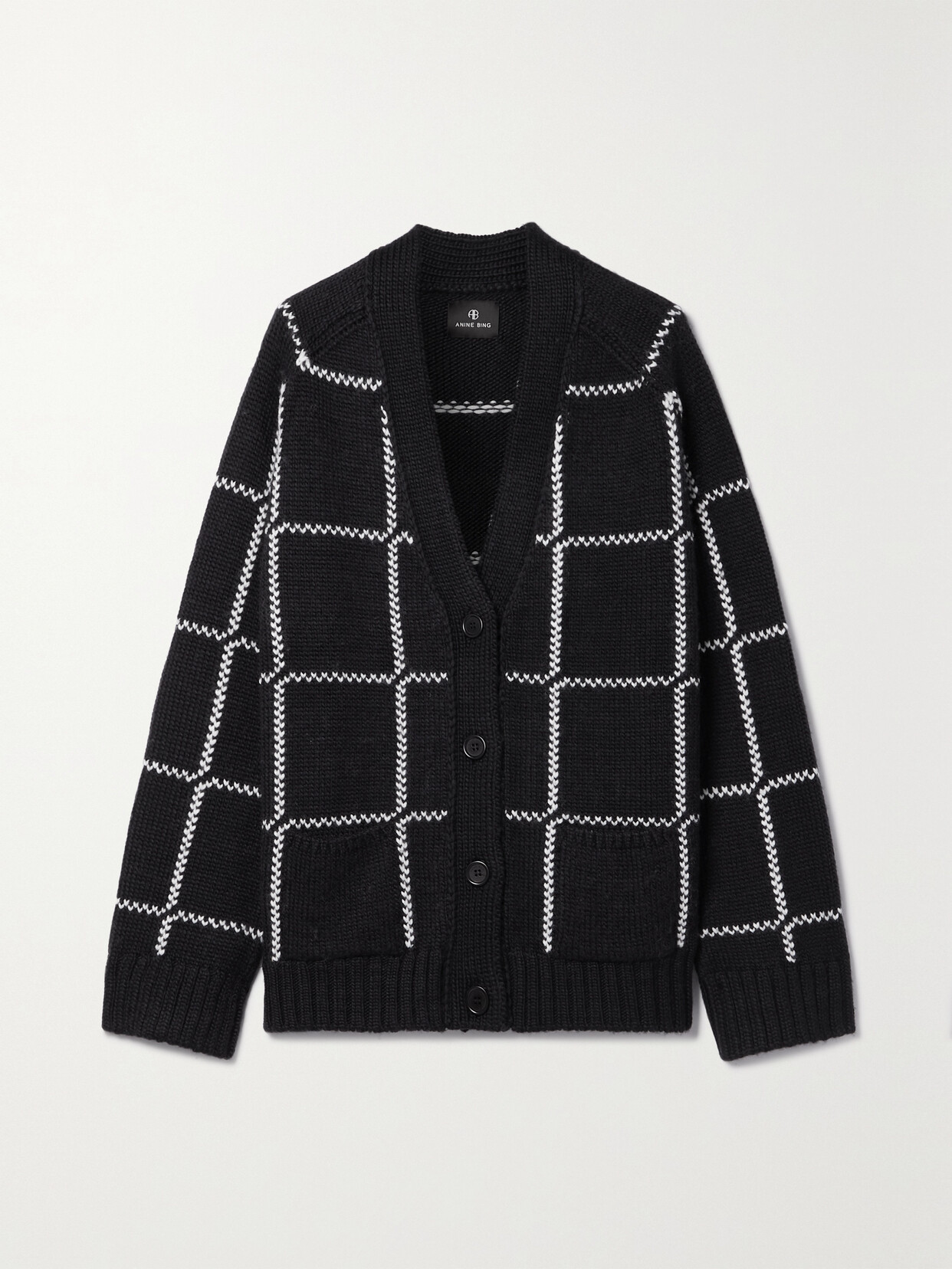 Anine Bing - Kurt Checked Knitted Cardigan - Black