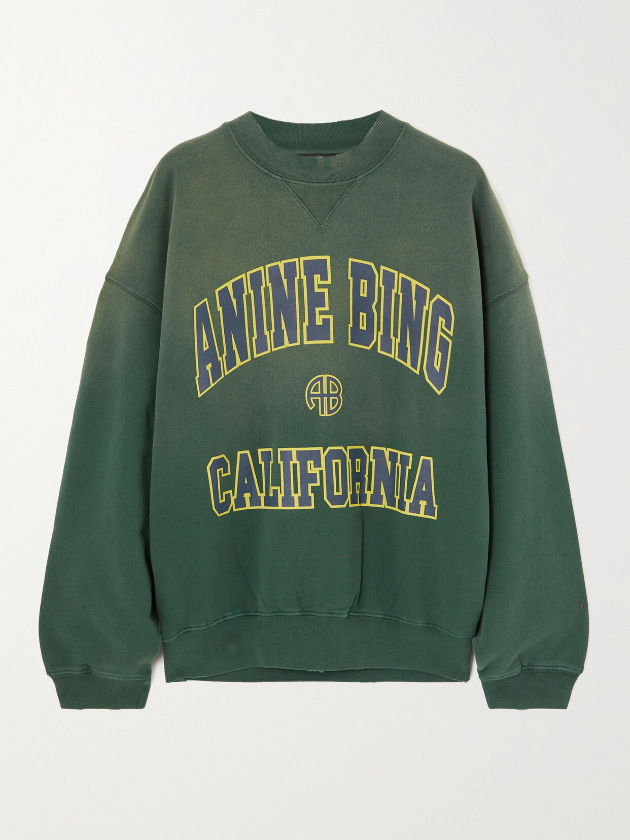 Anine Bing - Oversized Printed Distressed Cotton-jersey Sweatshirt - Green