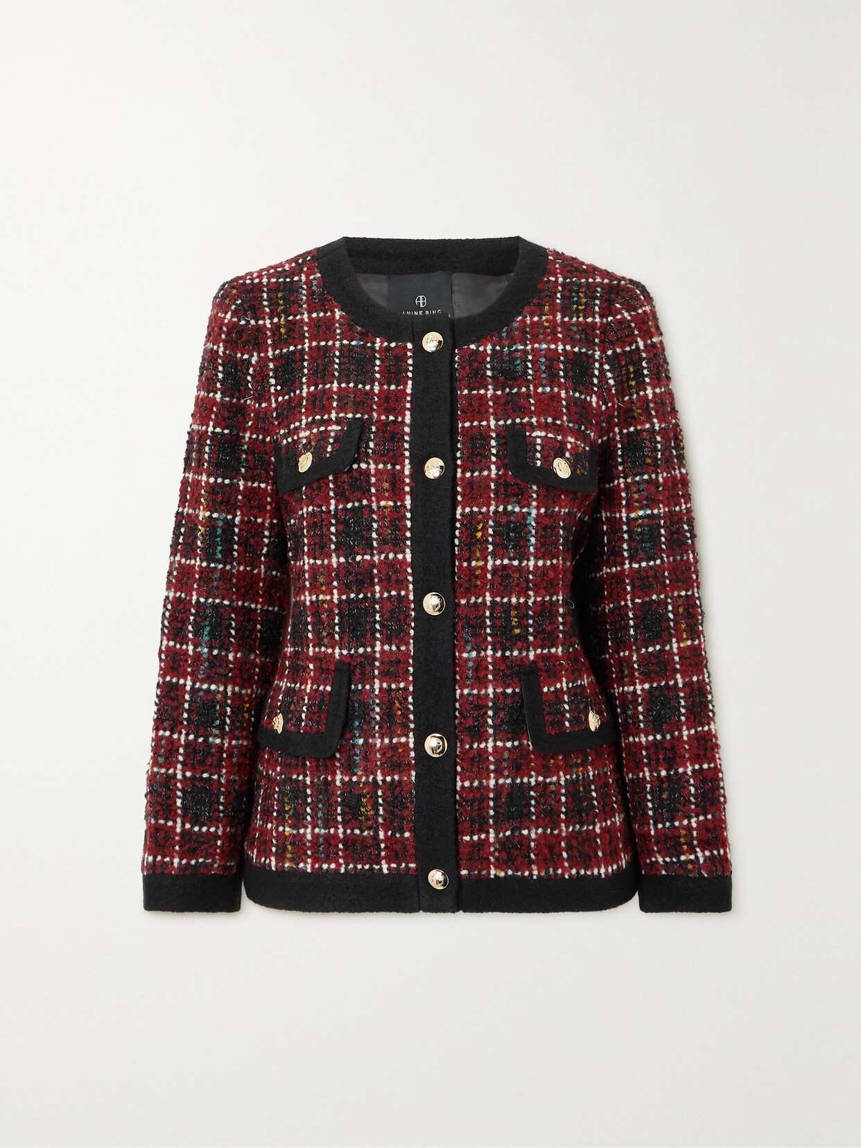 Anine Bing - Lydia Checked Wool-blend Bouclé-tweed Jacket - Red