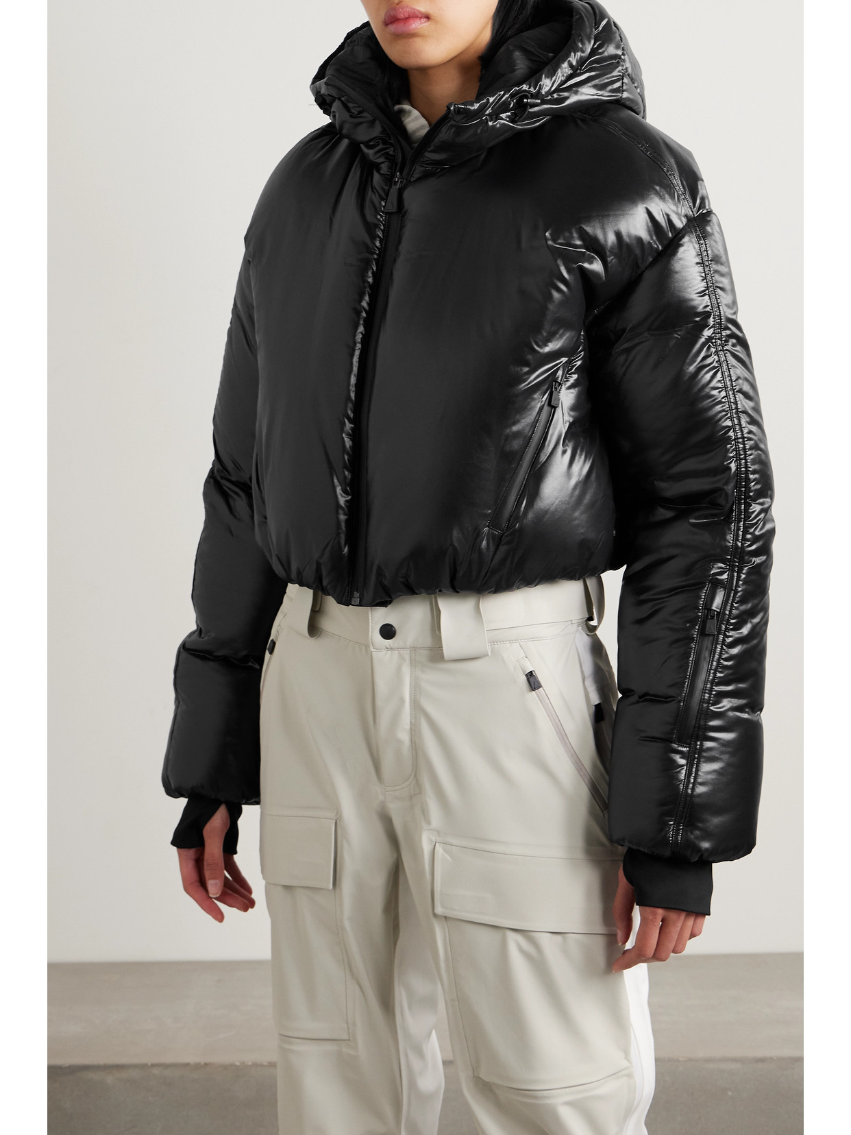Aztech Mountain Daisy Nuke Cropped Quilted Glossed-shell Down Jacket In Black