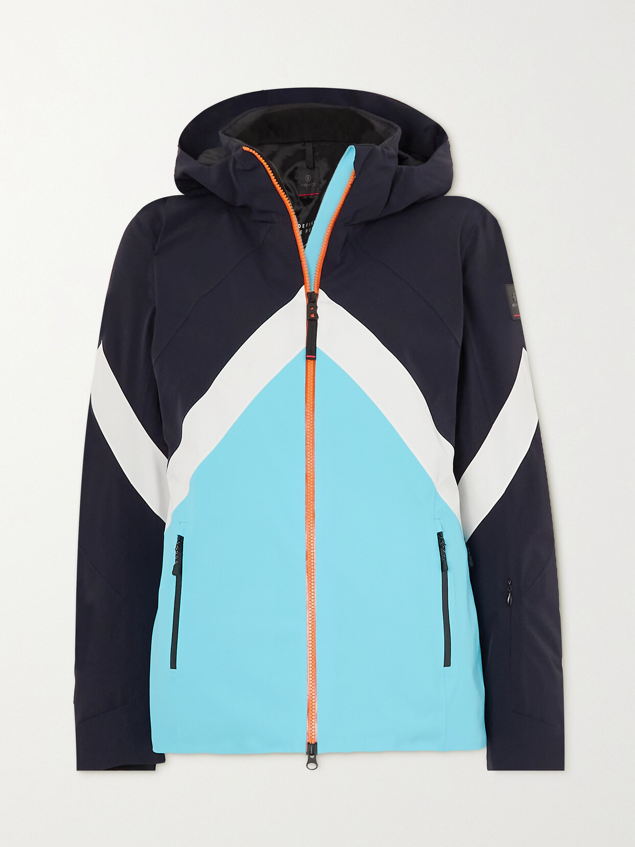 Bogner Fire+ice Pola-t Hooded Striped Padded Shell Ski Jacket In Blue