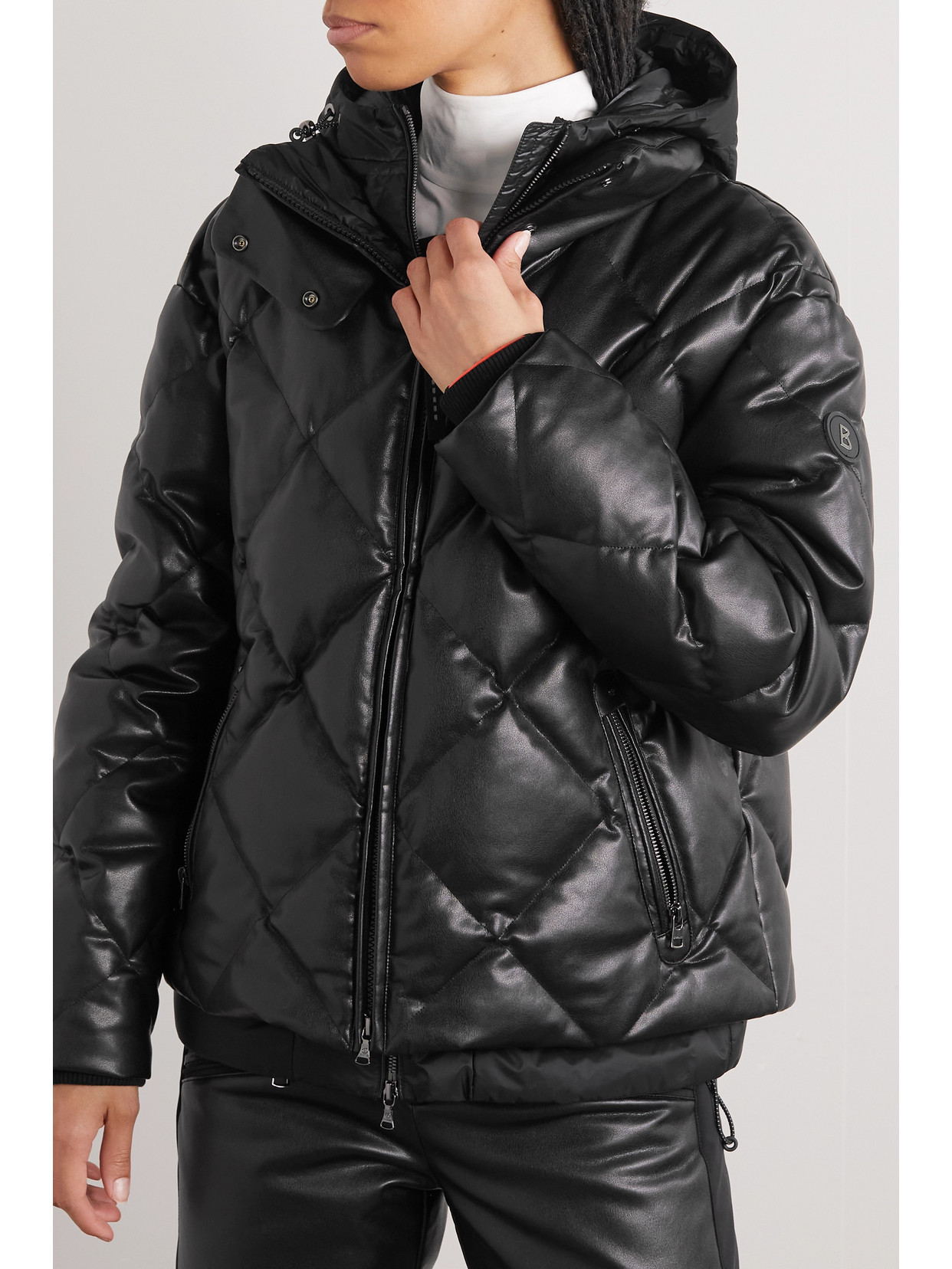 Shop Bogner Lissi-d Hooded Layered Quilted Faux-leather And Shell Jacket In Black