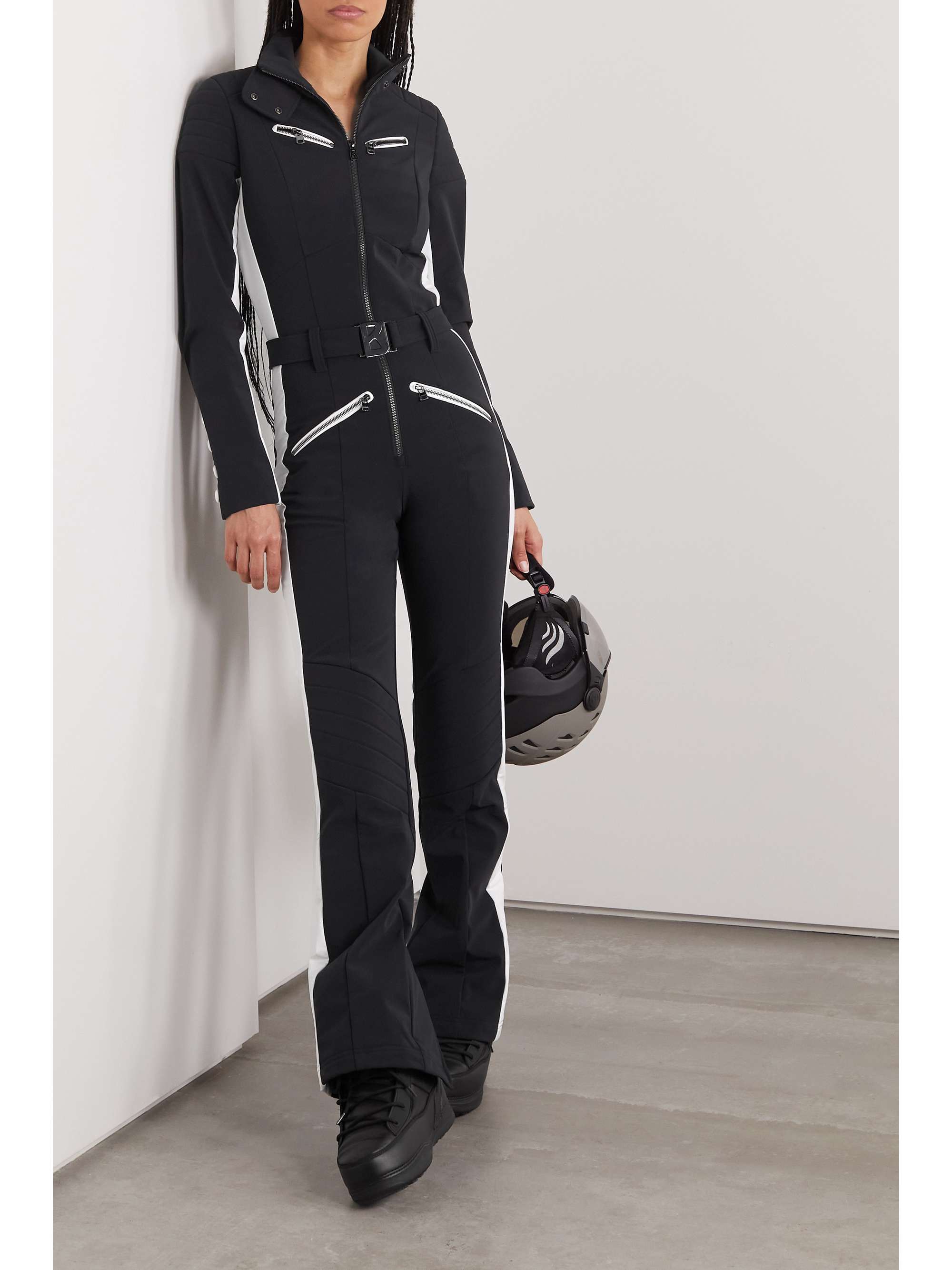 Misha belted striped stretch ski suit