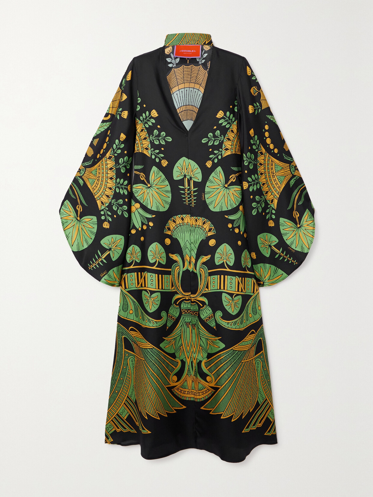 Shop La Doublej Magnifico Printed Silk-twill Midi Dress In Green