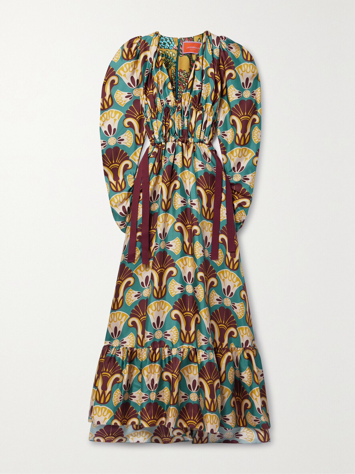 La DoubleJ - Biennale Gathered Printed Silk-twill Maxi Dress - Green