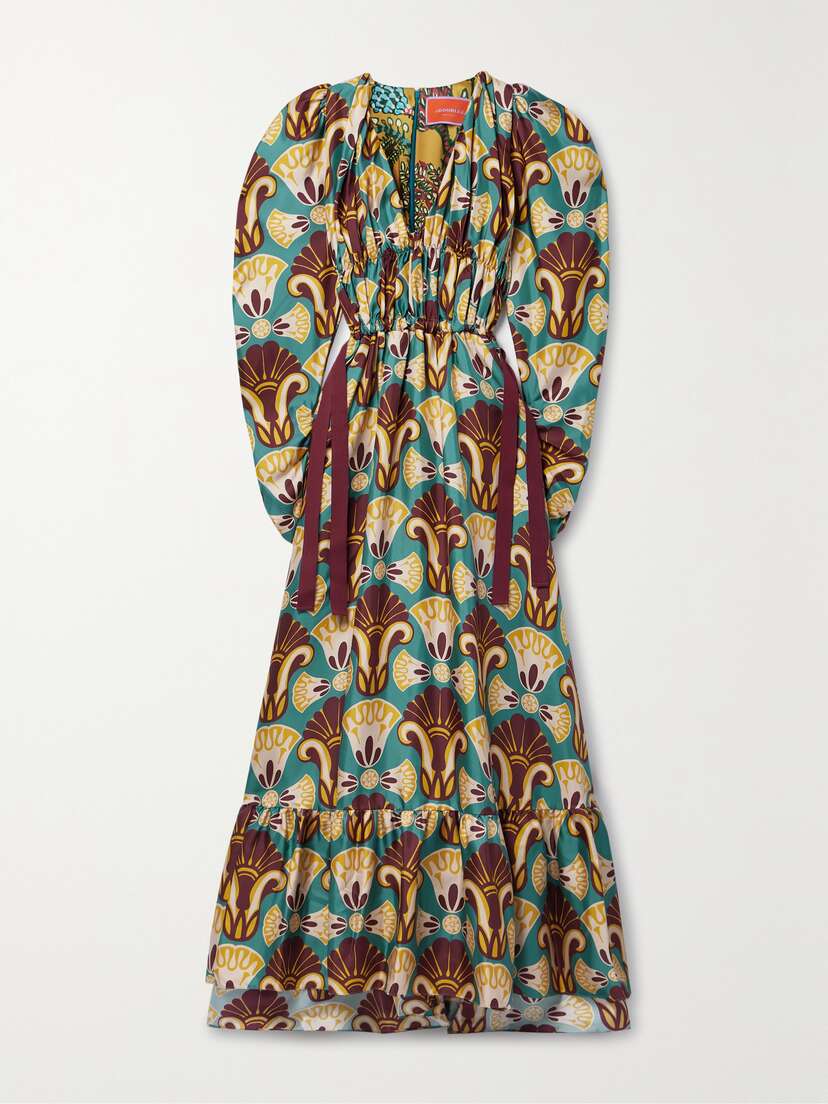 La DoubleJ Biennale Gathered Printed Silk-twill Maxi Dress - xx large