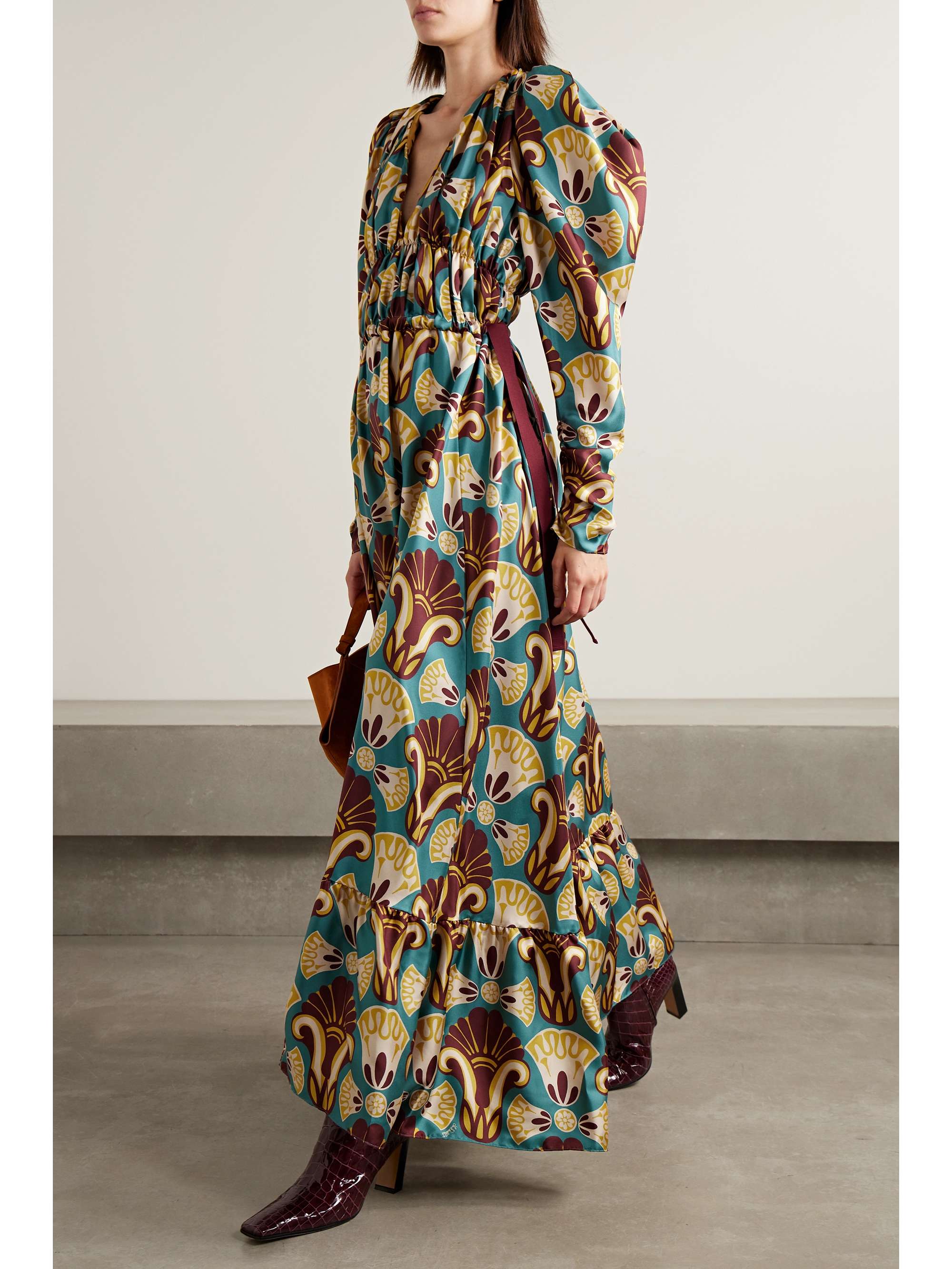 LA DOUBLEJ Biennale gathered printed silk-twill maxi dress | NET-A-PORTER