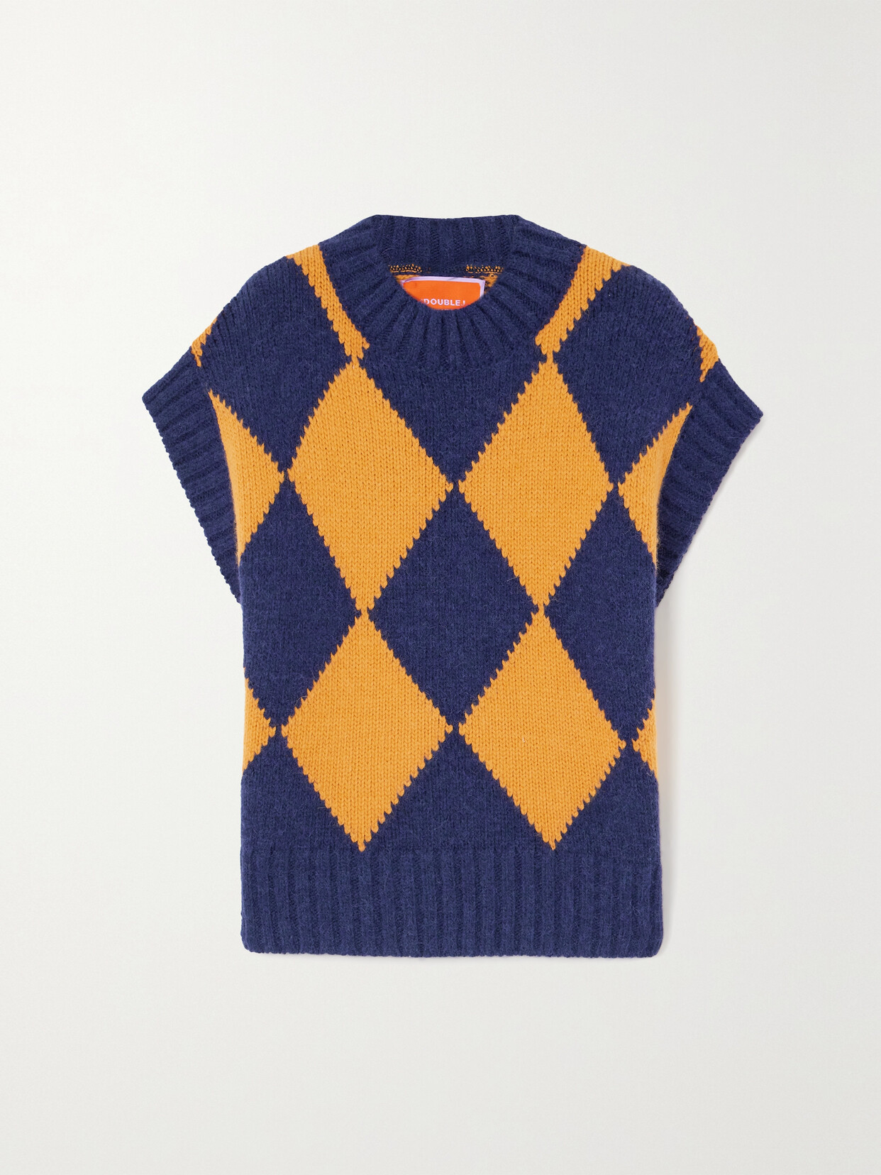 LA DOUBLEJ ARGYLE JACQUARD-KNIT VEST