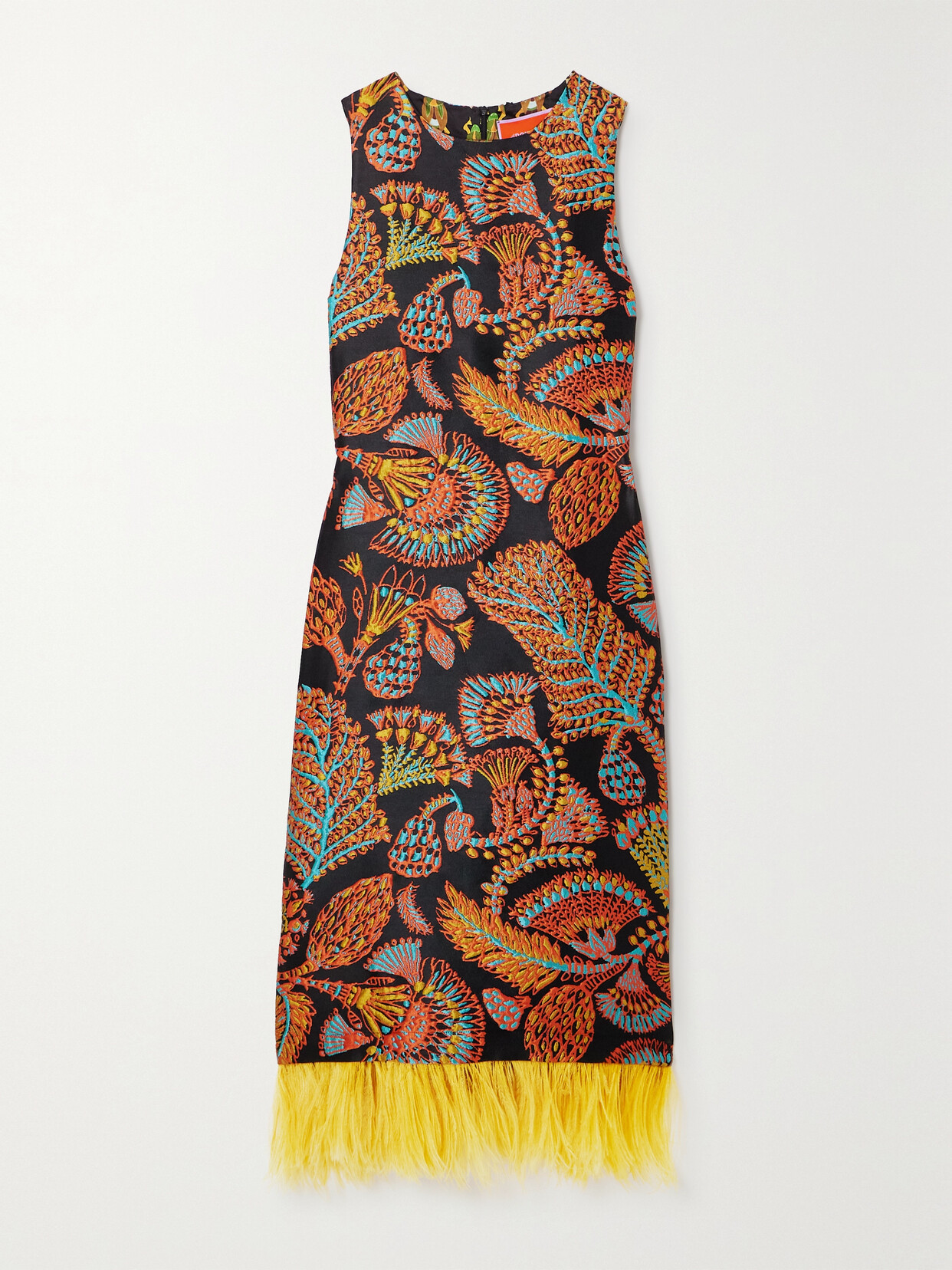 La DoubleJ Feather-trimmed Floral-jacquard Midi Dress - Multi