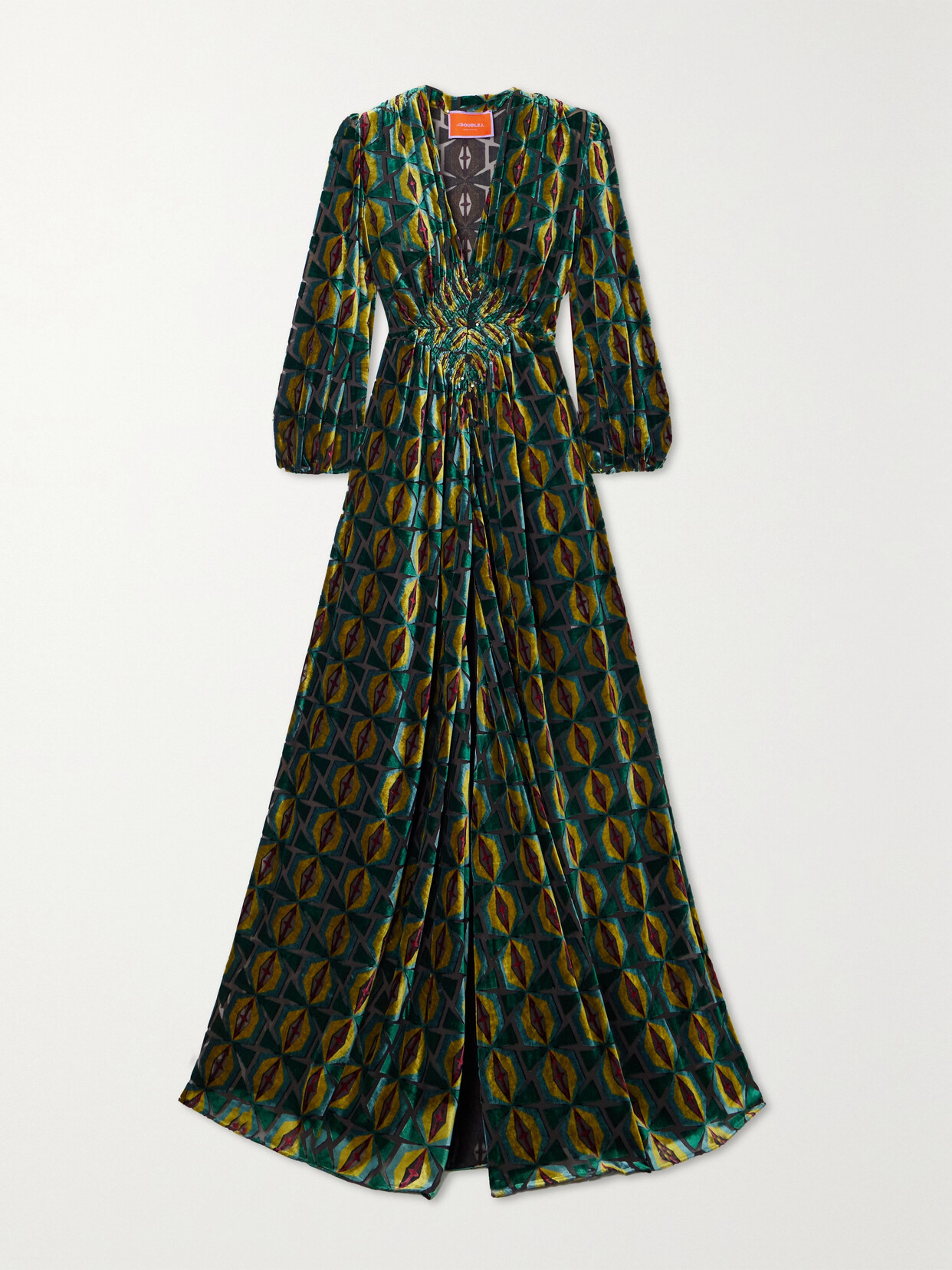 Shop La Doublej Camerino Printed Devoré-velvet Maxi Dress In Green