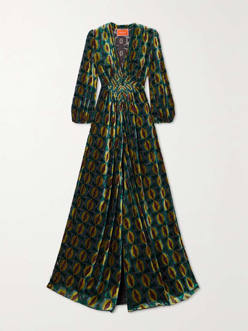 La DoubleJ Camerino Printed Devoré-velvet Maxi Dress