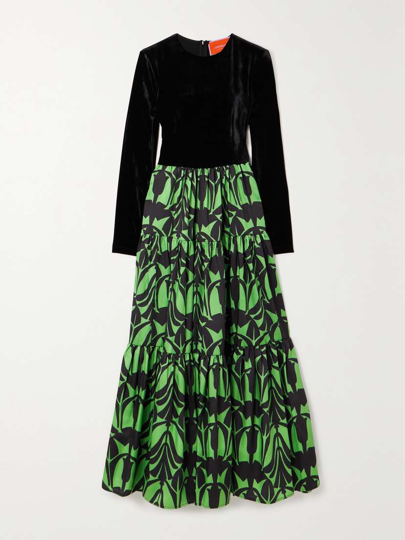 La DoubleJ Big Velvet And Printed Twill Maxi Dress - x large