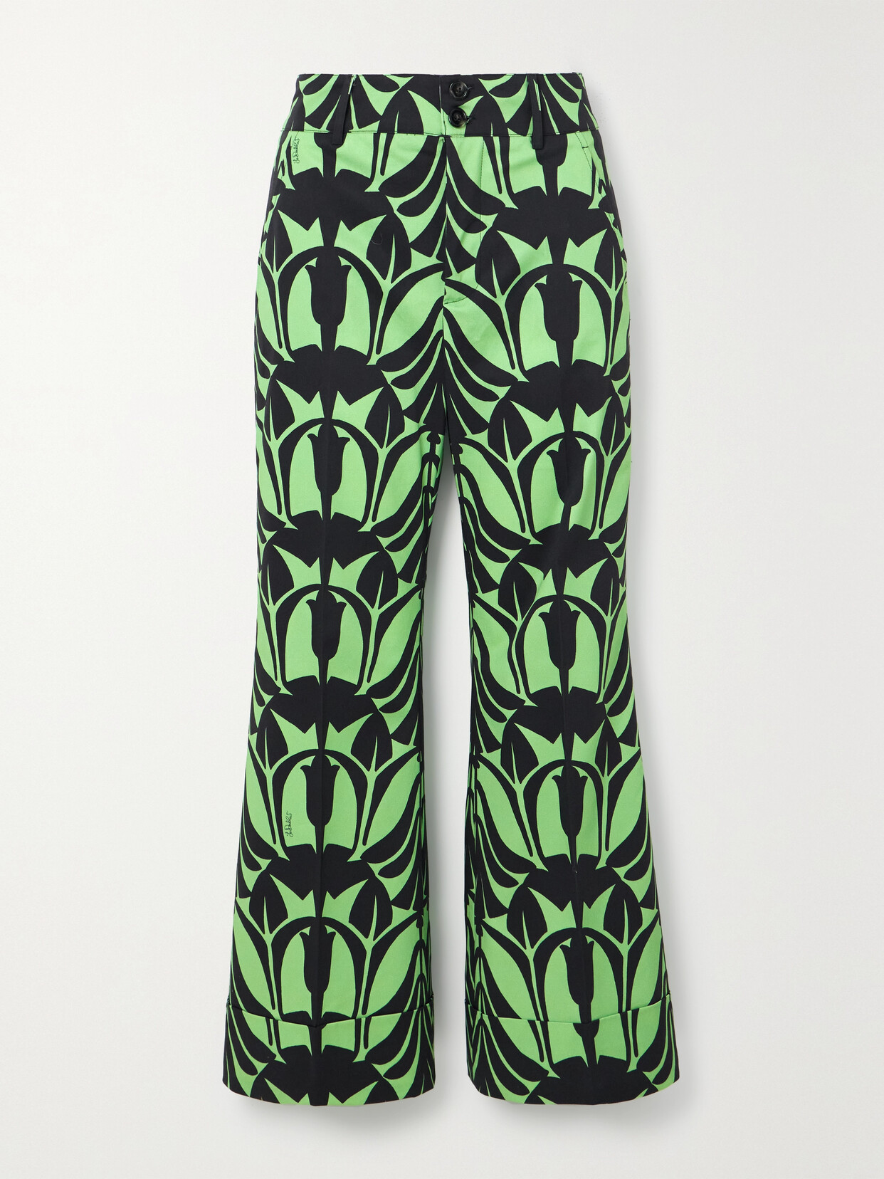 La DoubleJ - Hendrix Cropped Printed Cotton-blend Bootcut Pants - Green