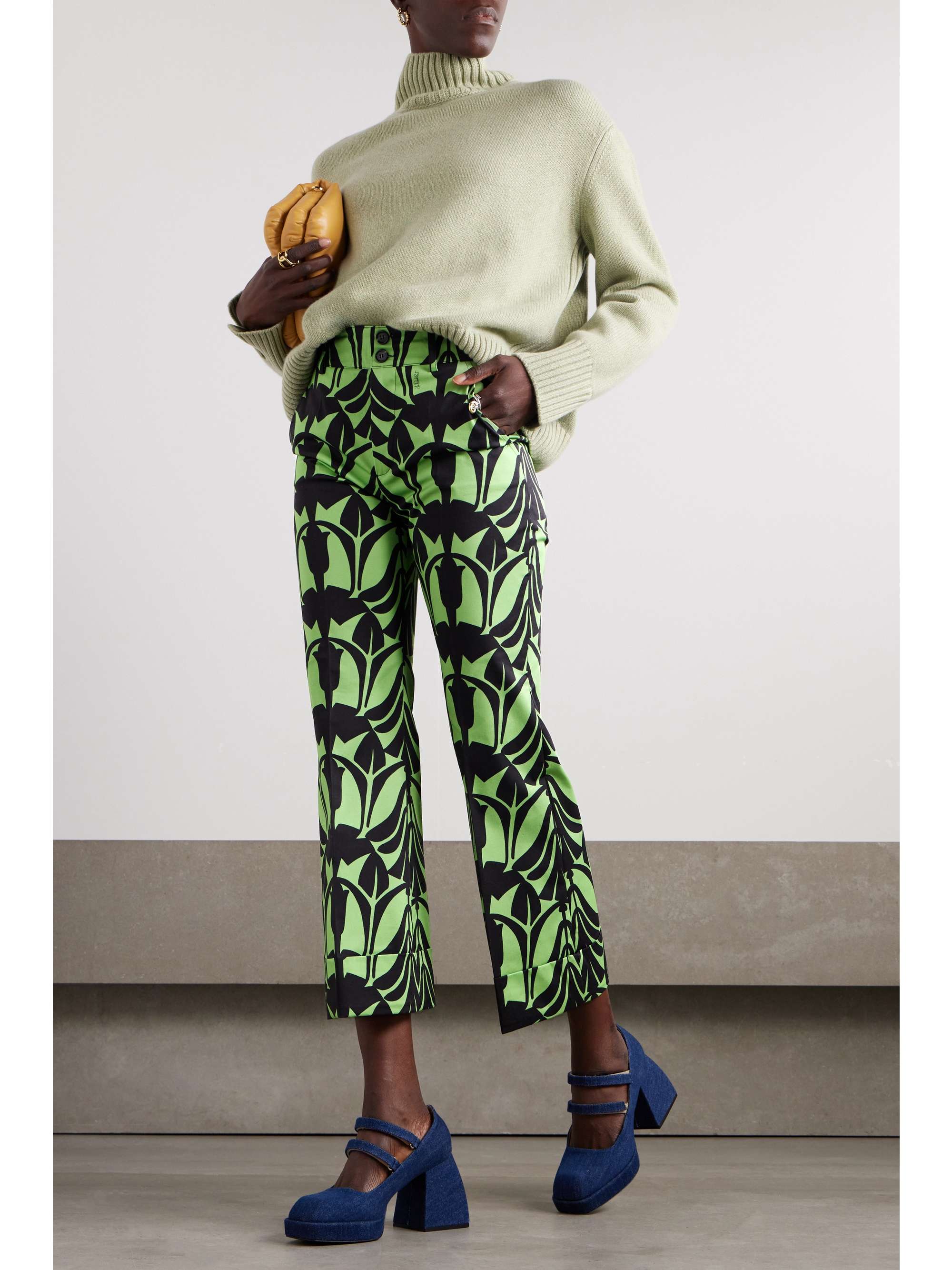 LA DOUBLEJ Hendrix cropped printed cotton-blend bootcut pants