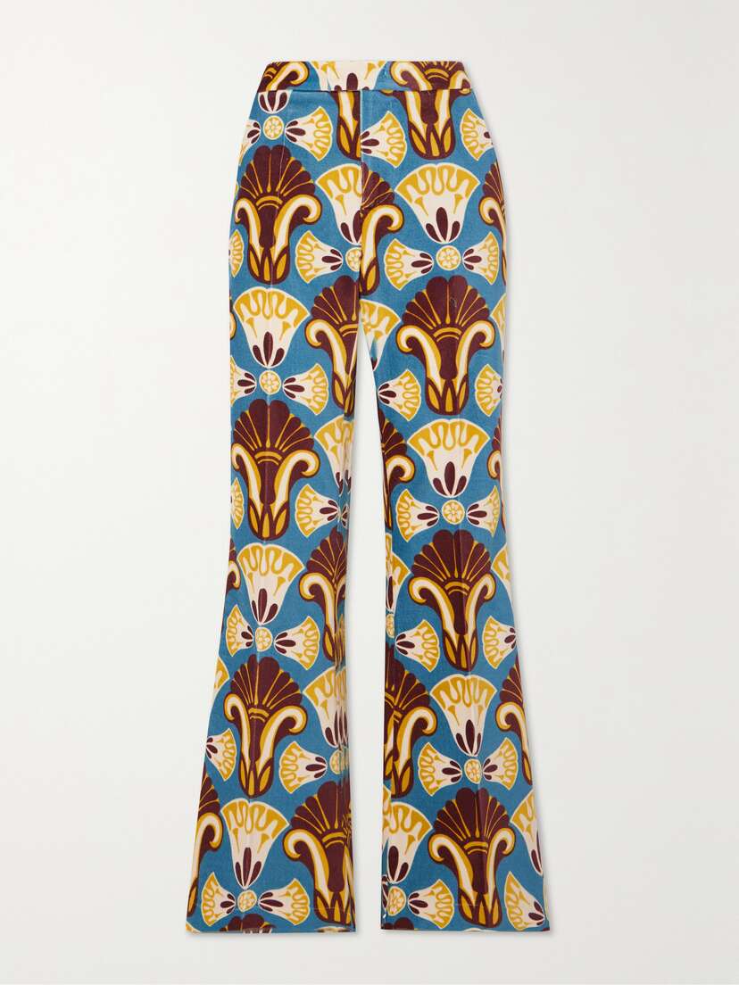 La DoubleJ Saturday Night Printed Cotton-velvet Flared Pants