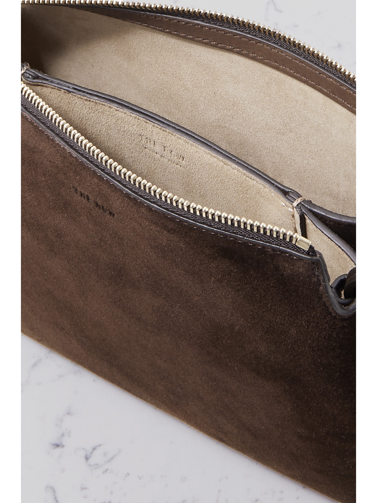 Shop The Row Nu Mini Twin Suede Shoulder Bag In Brown