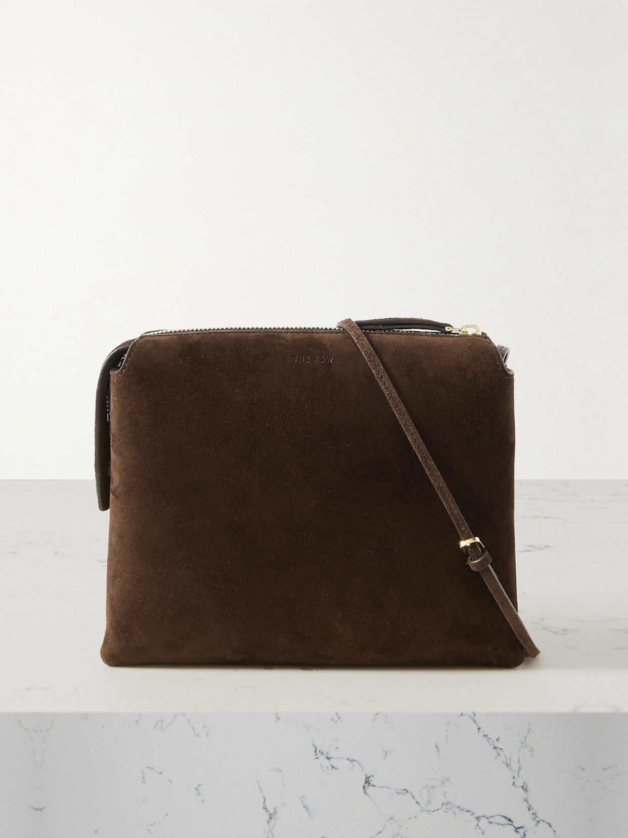 The Row Nu Mini Twin Suede Shoulder Bag In Brown