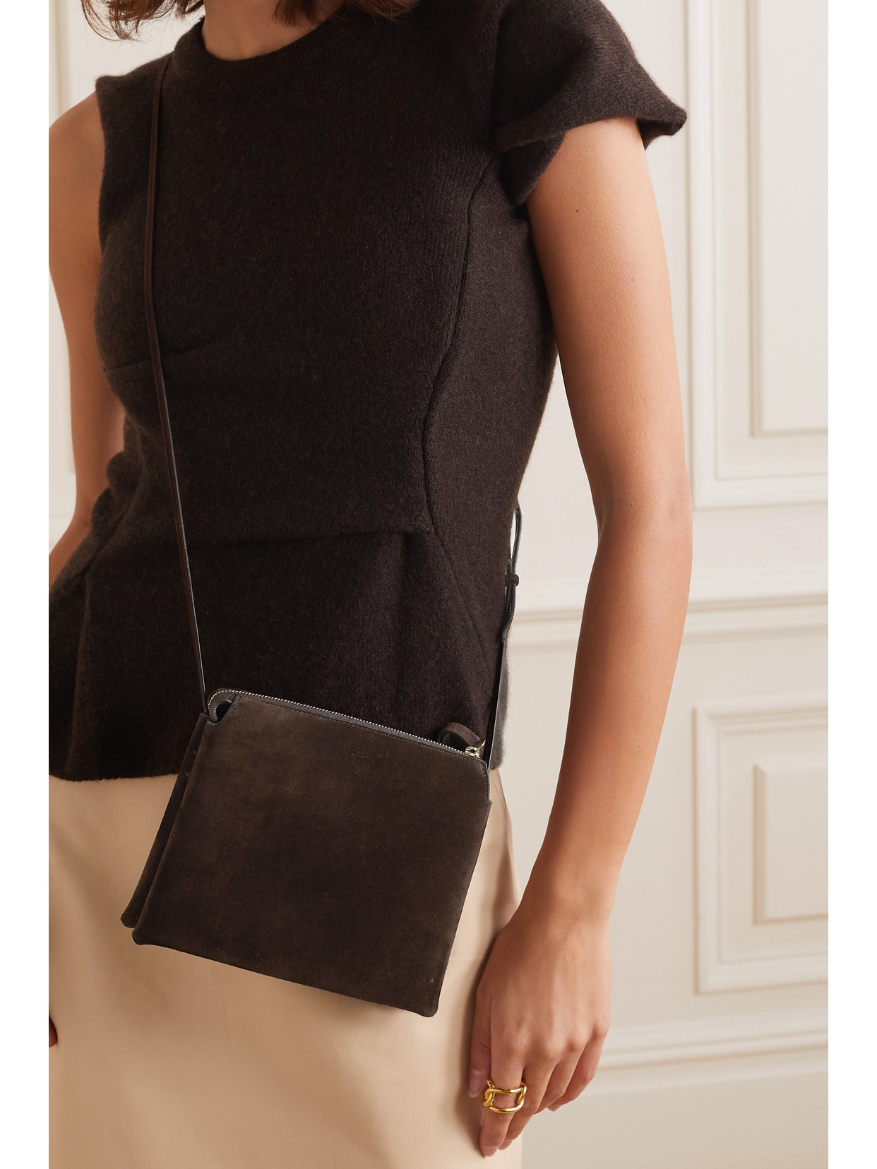 THE ROW NU MINI TWIN SUEDE SHOULDER BAG