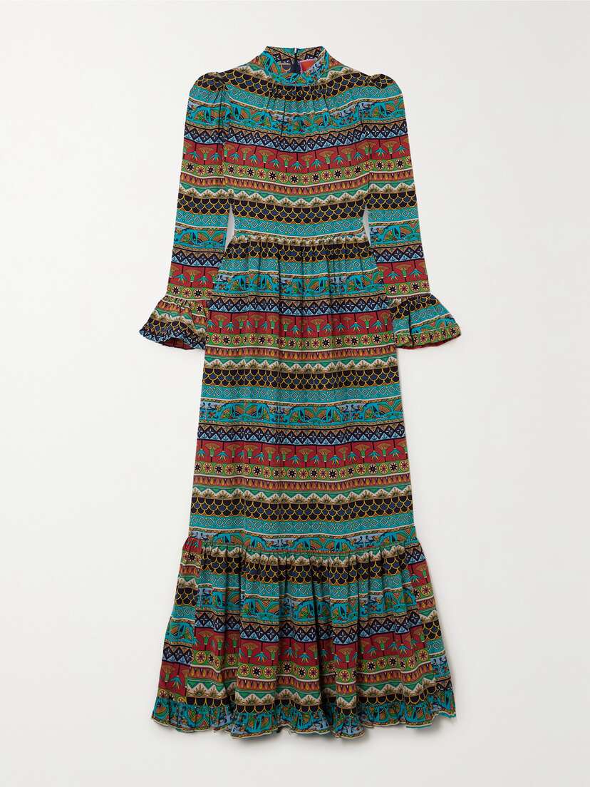 La DoubleJ Visconti Tiered Ruffled Printed Silk-crepe Maxi Dress -  - x large