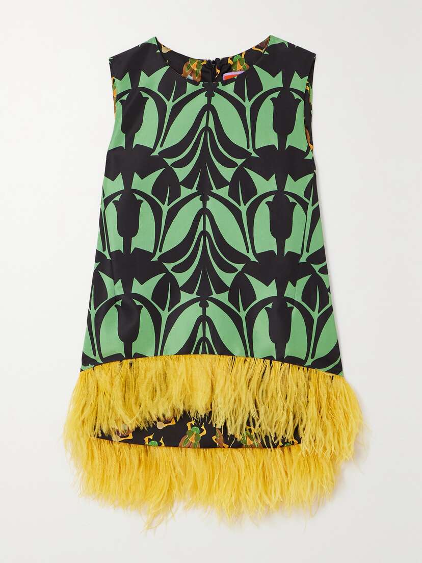 La DoubleJ La Scala Feather-trimmed Faille Top