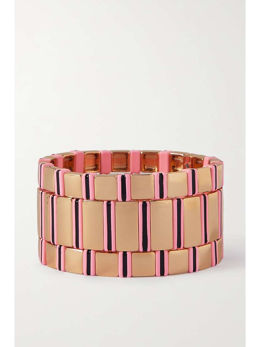 Roxanne Assoulin Set Of Three Gold-tone Enamel Bracelets