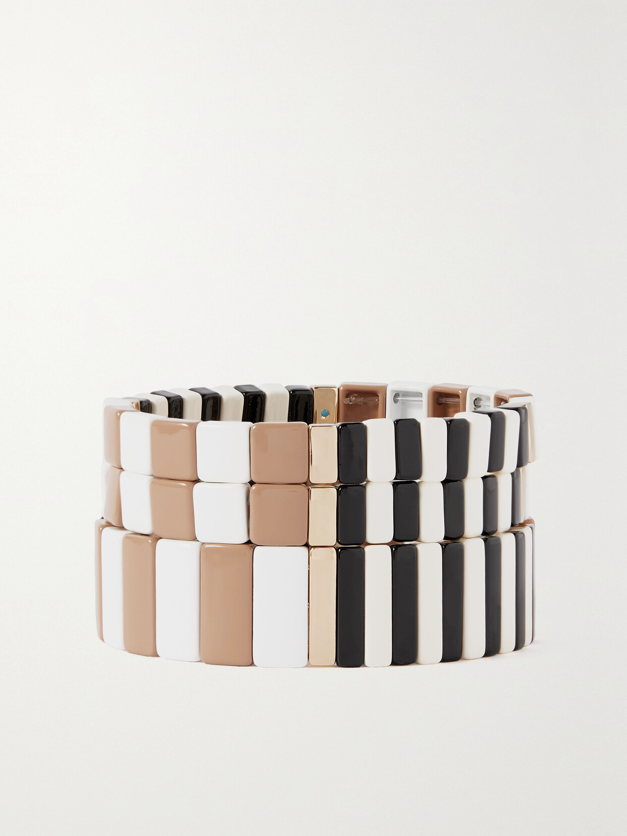 Roxanne Assoulin Set Of Three Gold-tone And Enamel Bracelets In Brown