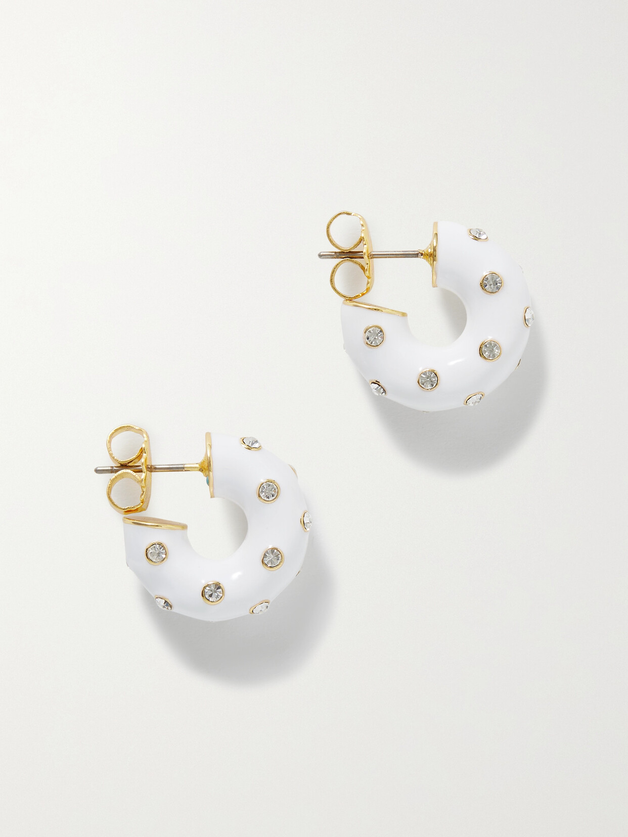 Roxanne Assoulin - Twinkle Twinkle Gold-tone, Enamel And Cubic Zirconia Hoop Earrings - White