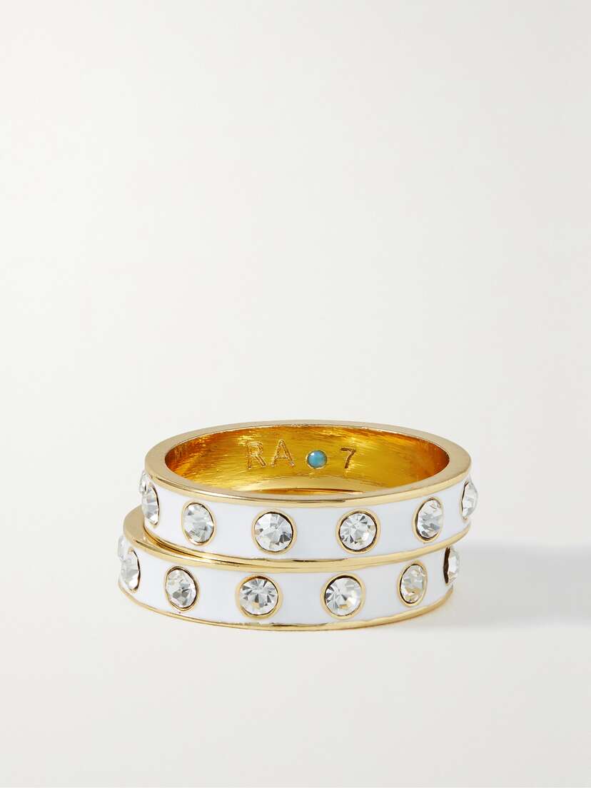 Roxanne Assoulin Set Of Two Gold-tone, Enamel And Crystal Rings