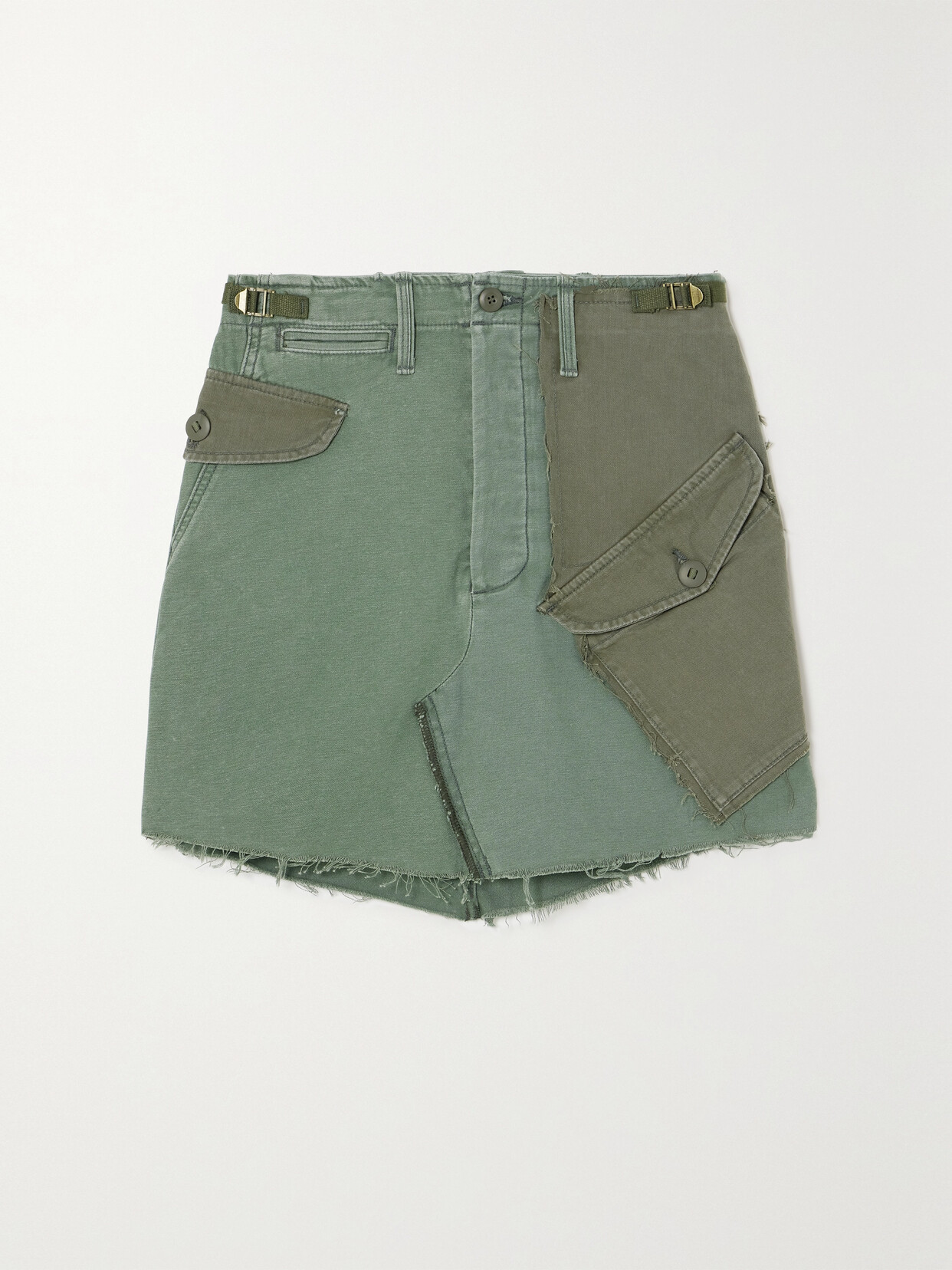 Mother - + Net Sustain G.i. Jane Paneled Frayed Cotton Mini Skirt - Green