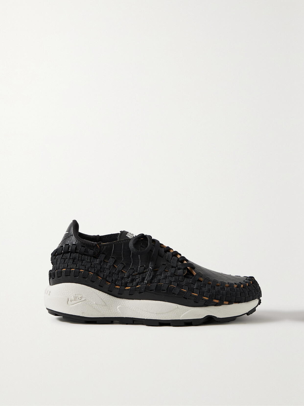 Nike Air Footscape Paneled Woven Webbing And Croc-effect Leather Sneakers - Black