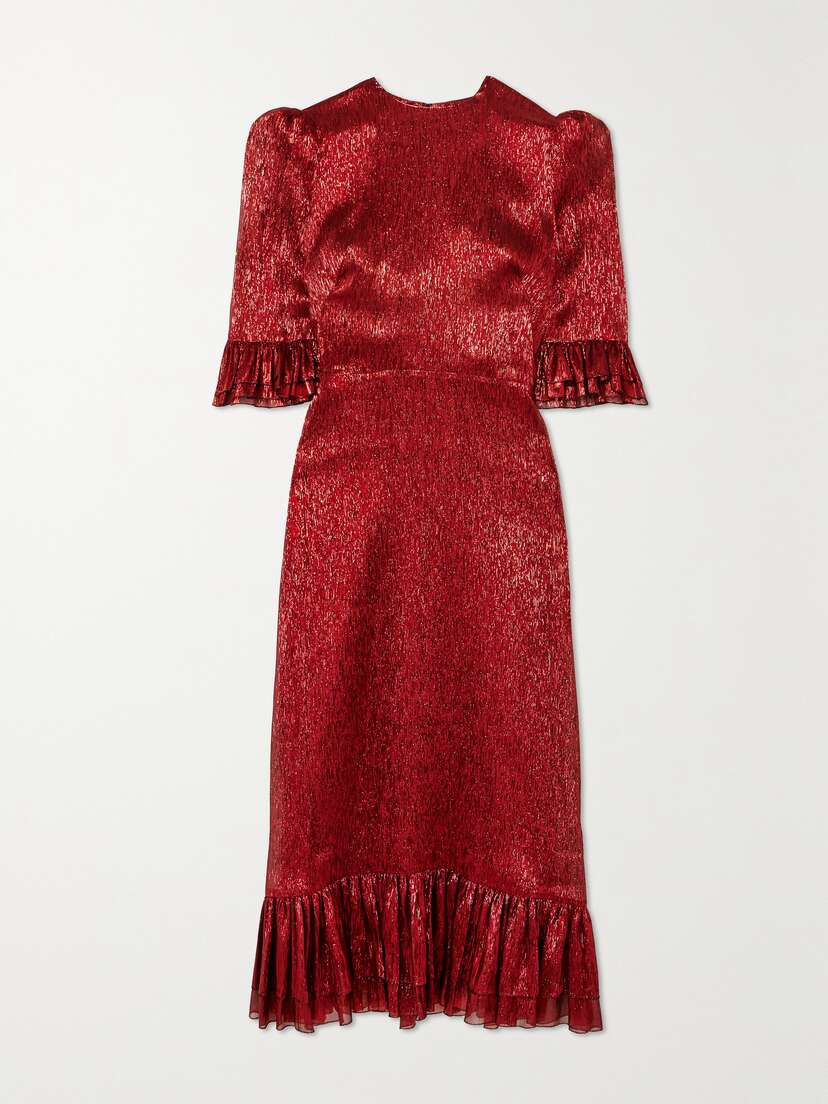The Vampire's Wife The Falconetti Ruffled Metallic Silk-blend Midi Dress - UK 18