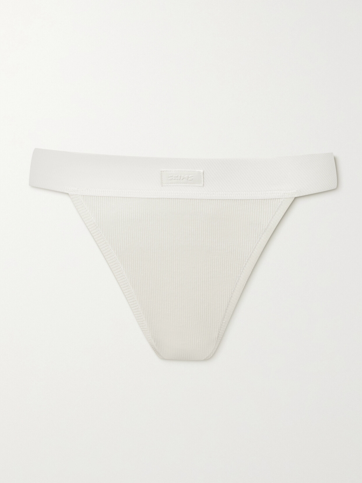 Skims Cotton Collection Ribbed Cotton-blend Jersey Thong In White