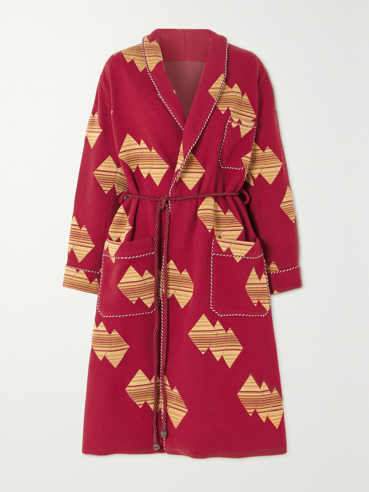 Fortela Fedora Geometric-embroidered Wool-blend Cardigan In Red