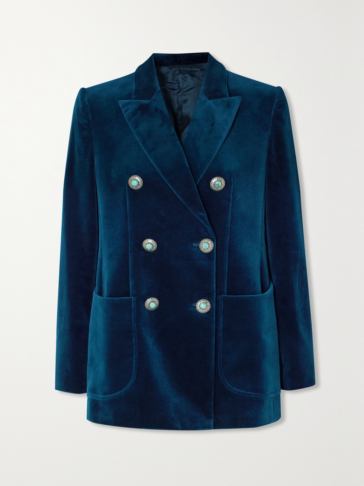 Fortela - Brandy Double-breasted Cotton-velvet Blazer - Blue