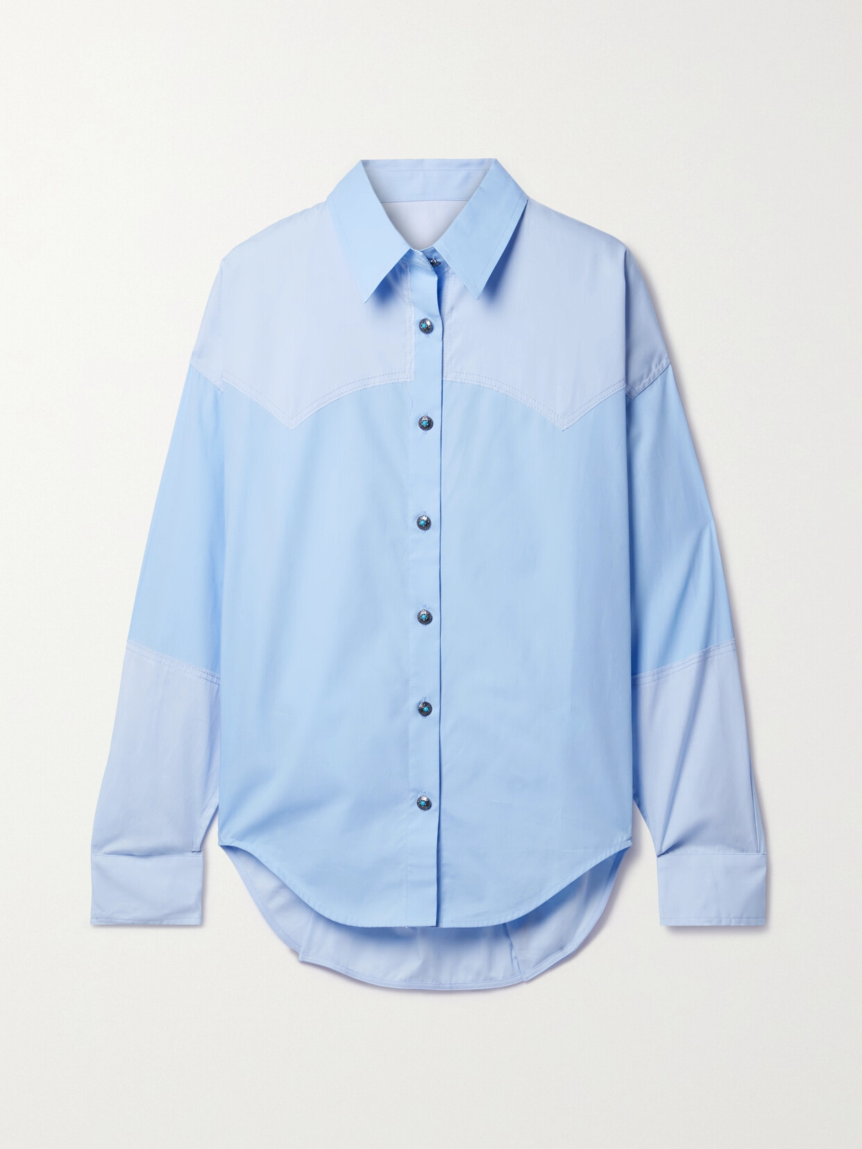 Fortela - Amy Two-tone Paneled Cotton Shirt - Blue