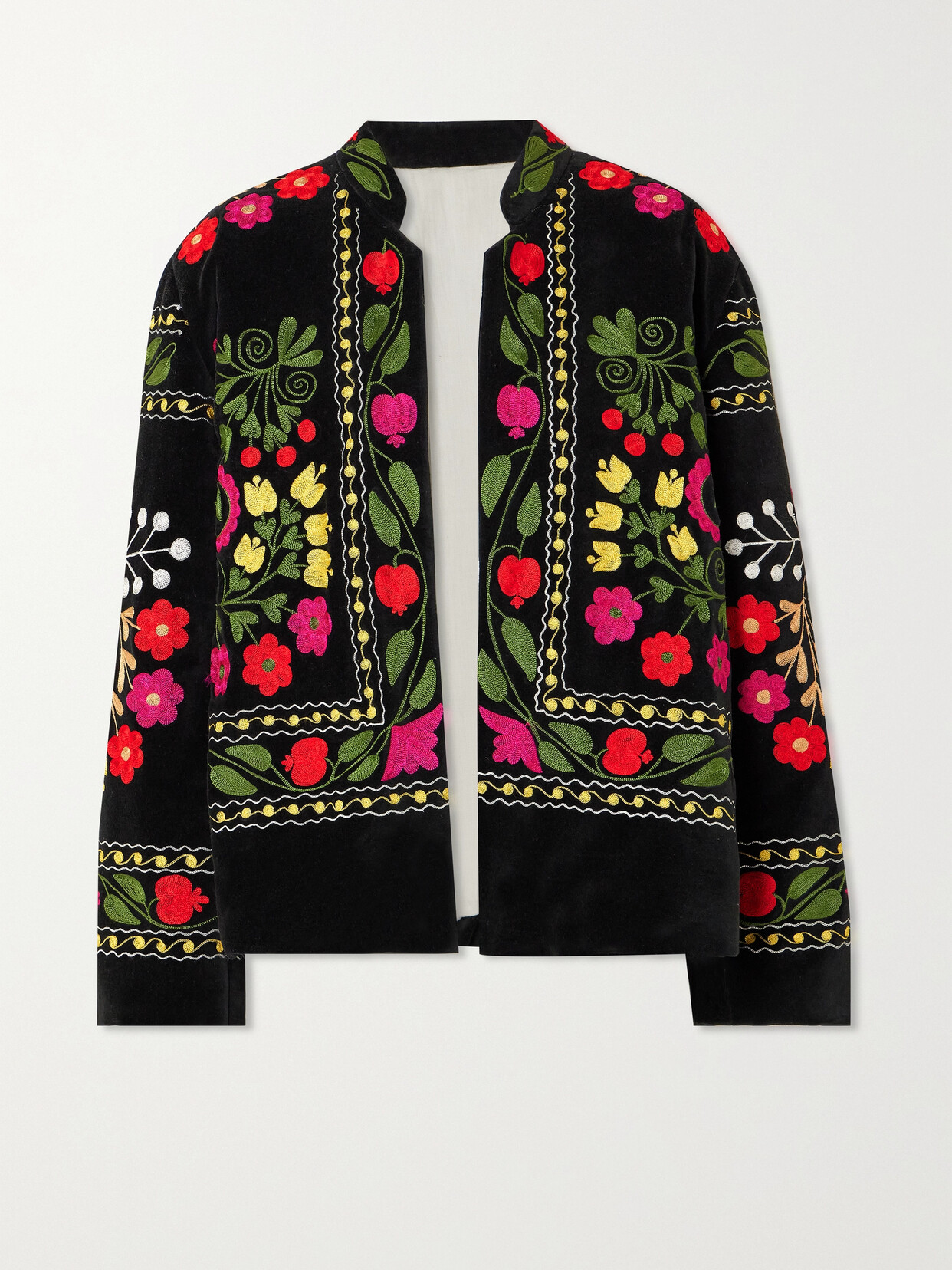 Shop Fortela Fulvia Embroidered Cotton-velvet Jacket In Black