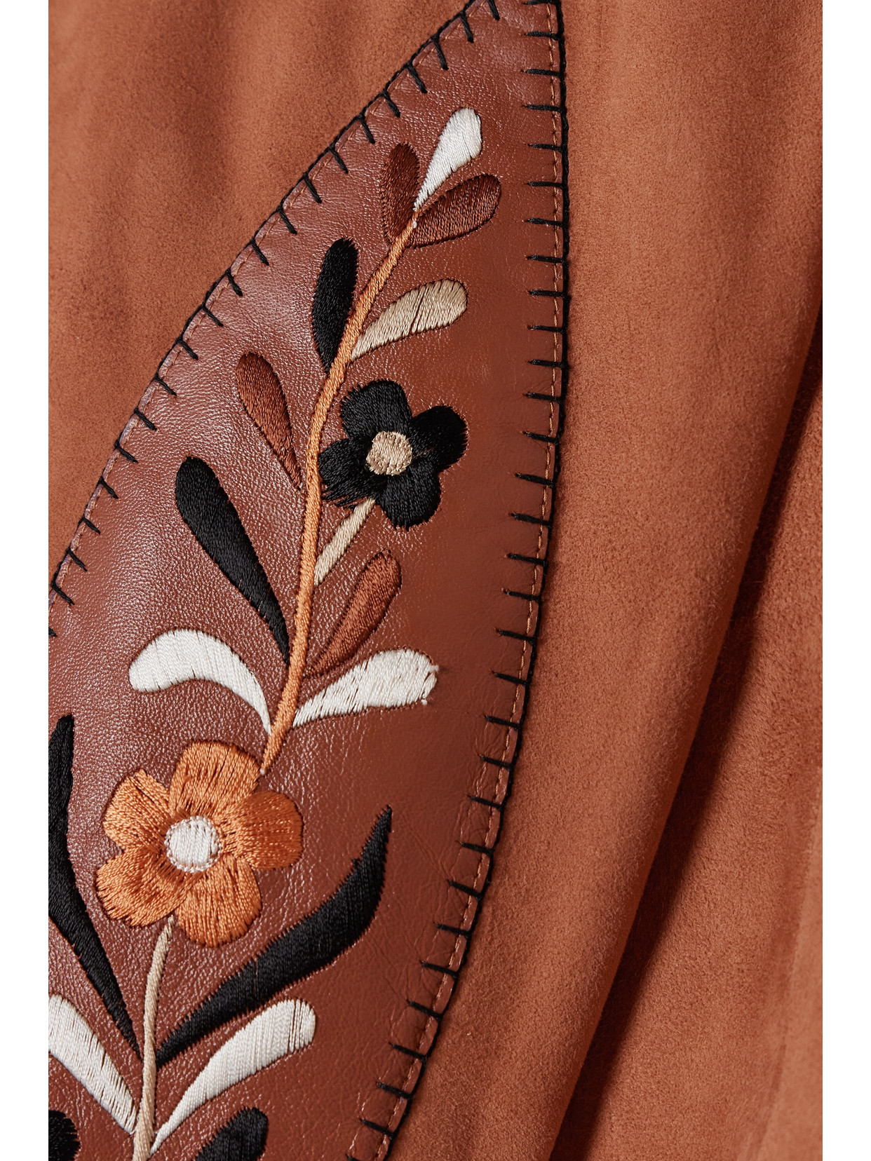 Shop Fortela Blondie Embroidered Leather-trimmed Suede Shirt In Brown