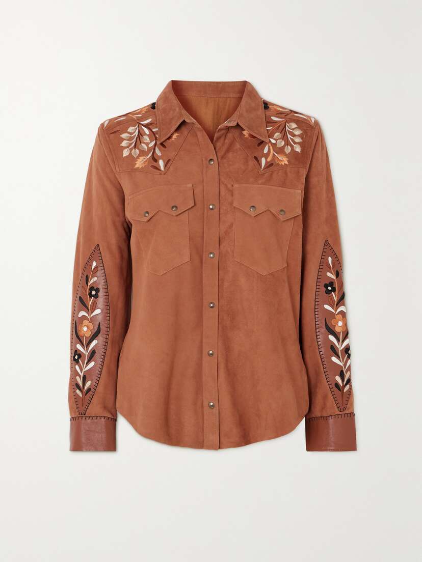Fortela Blondie Embroidered Leather-trimmed Suede Shirt